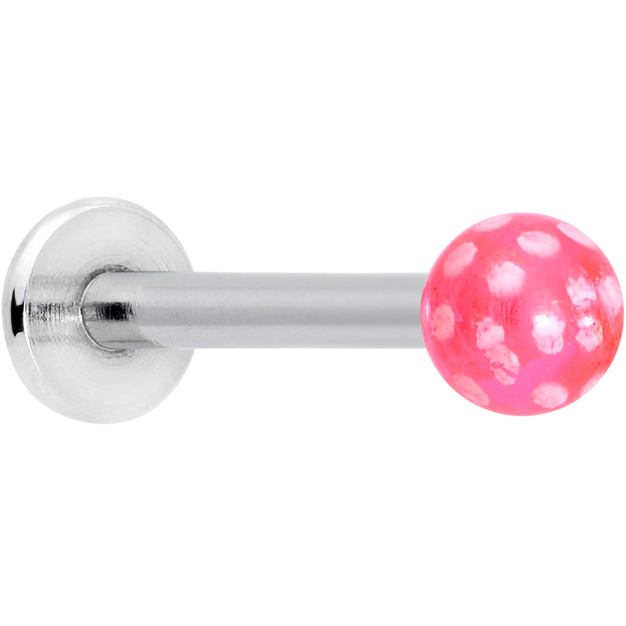 16G 1/4 Pink Polka Dot UV Reactive Acrylic Ball Labret Tragus