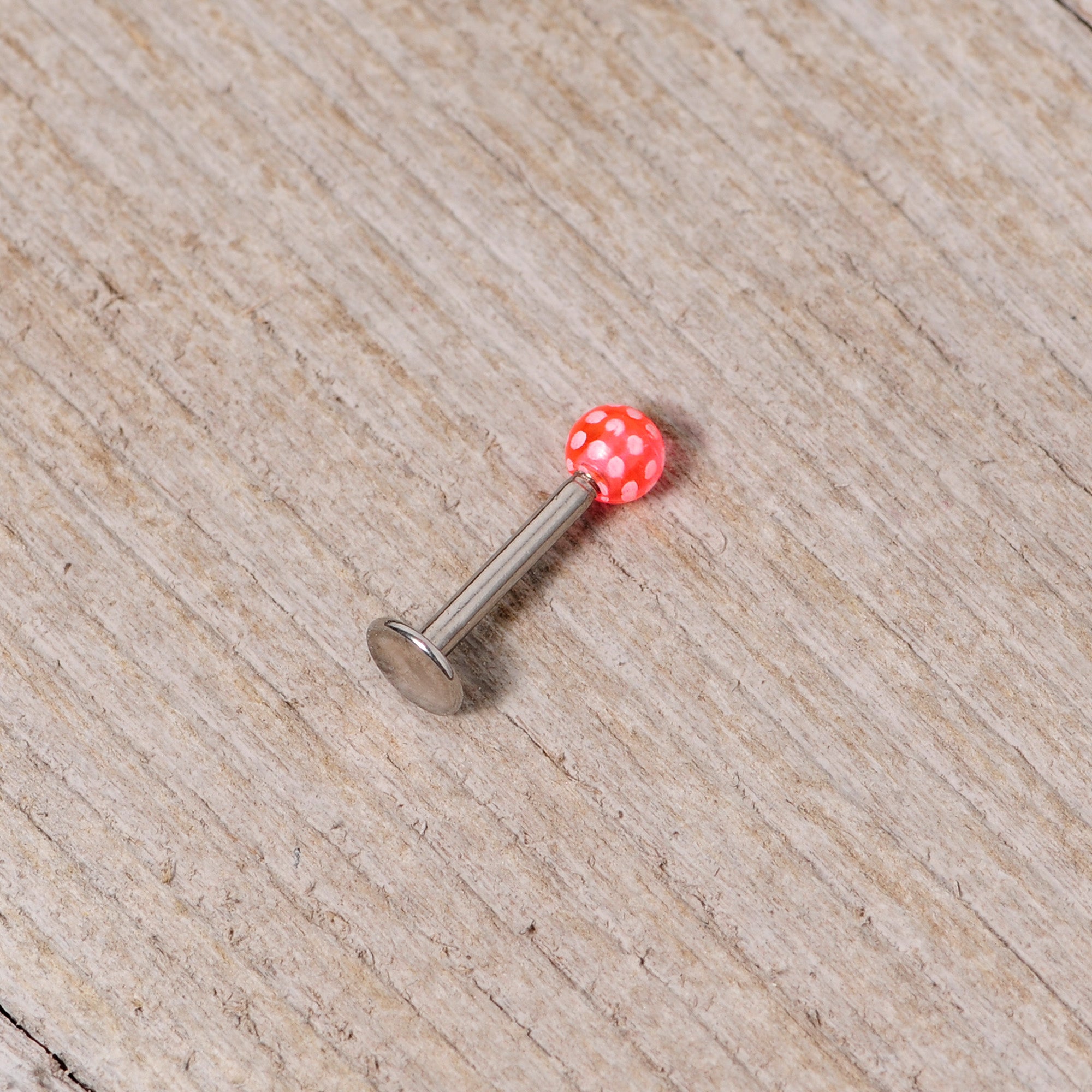 16G 1/4 Pink Polka Dot UV Reactive Acrylic Ball Labret Tragus