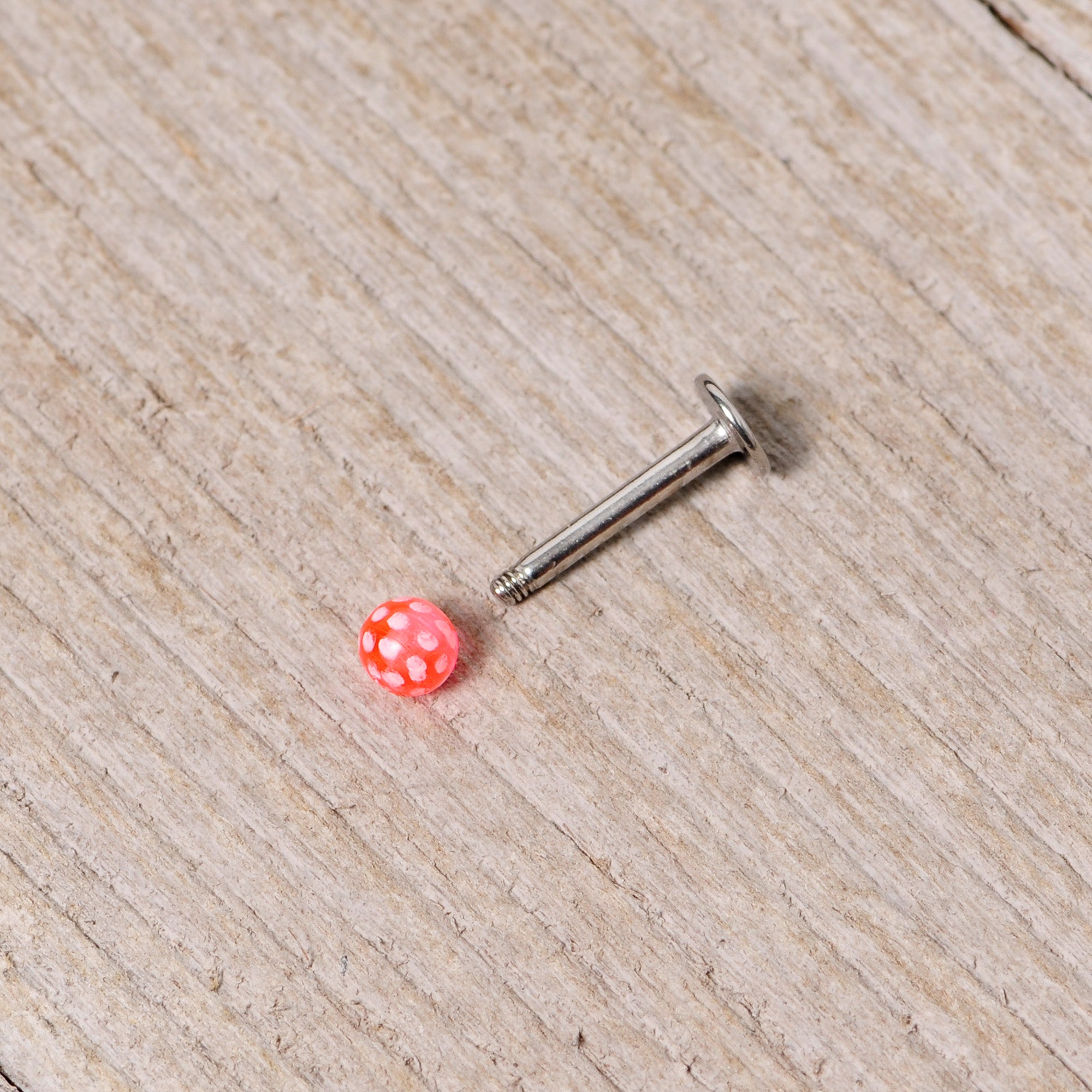 16G 1/4 Pink Polka Dot UV Reactive Acrylic Ball Labret Tragus