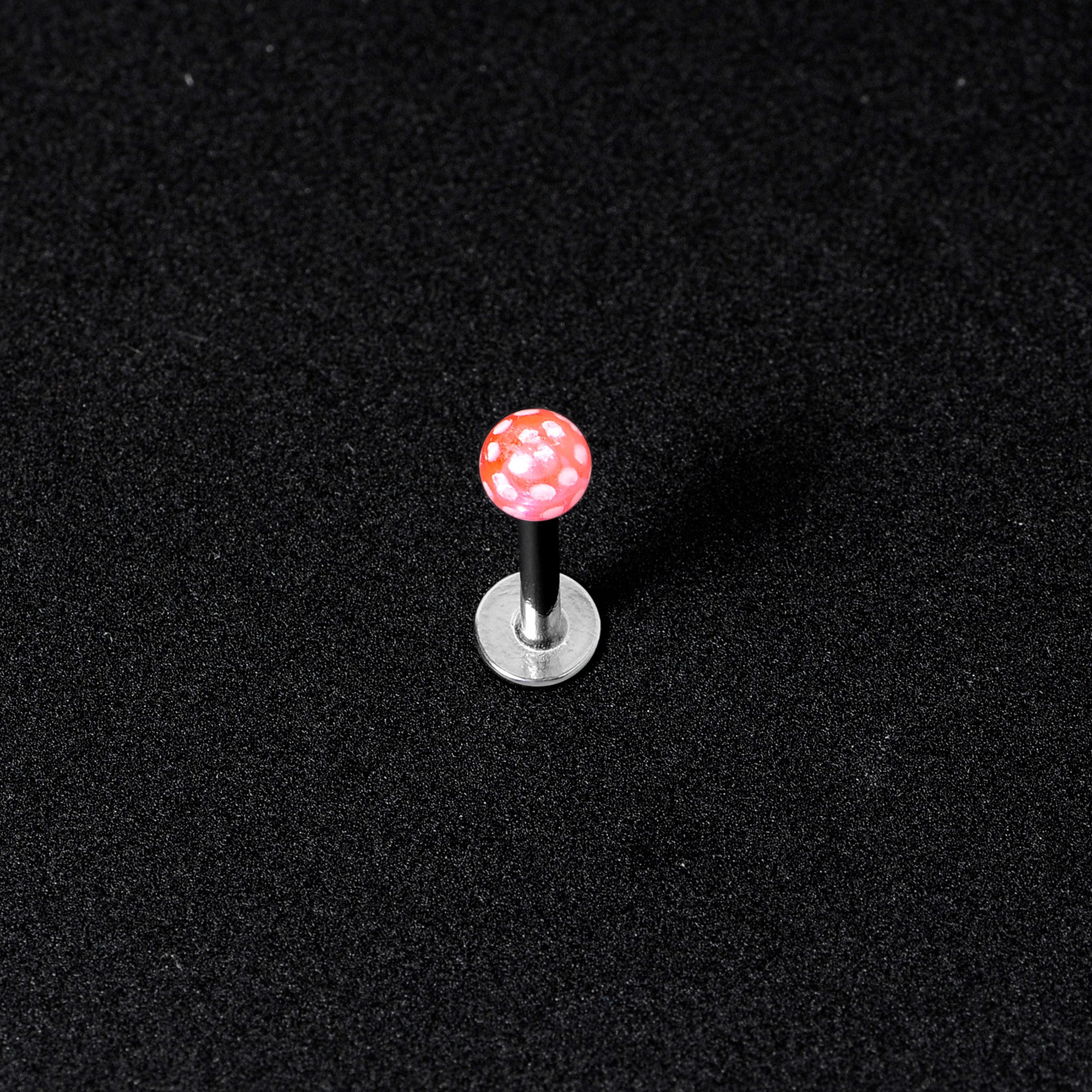 16G 1/4 Pink Polka Dot UV Reactive Acrylic Ball Labret Tragus