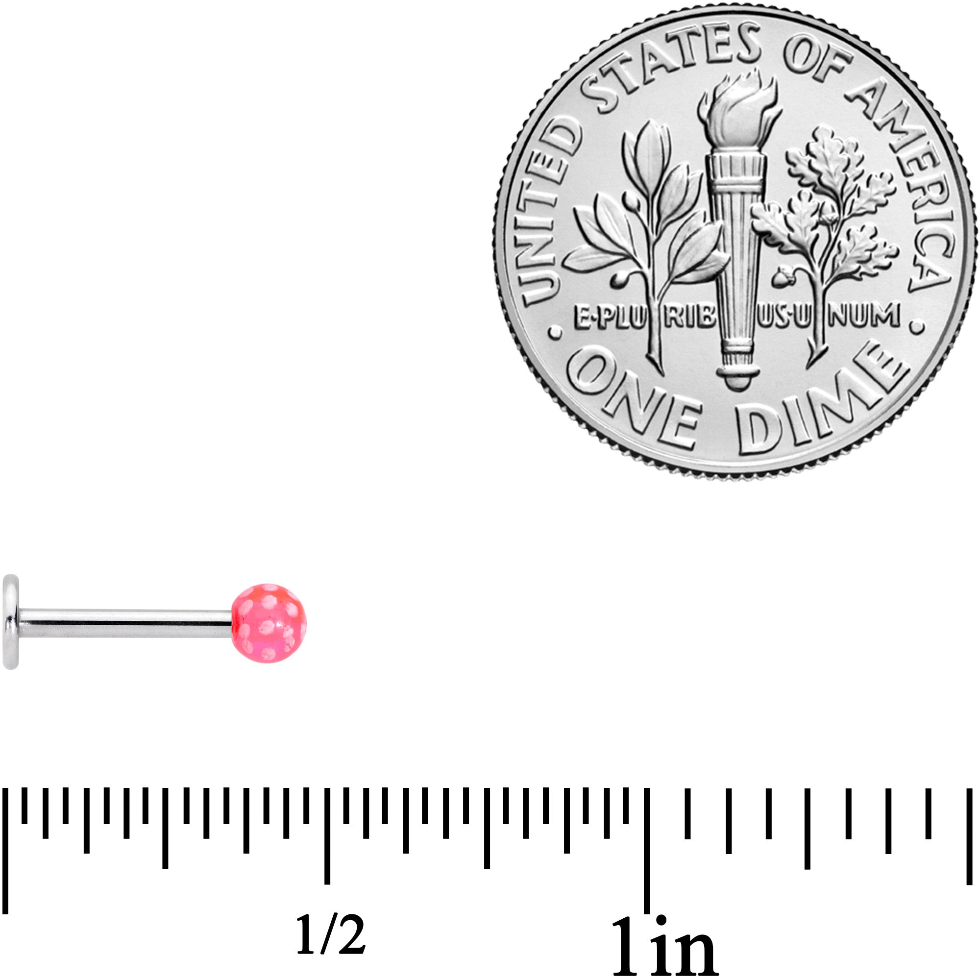 16G 1/4 Pink Polka Dot UV Reactive Acrylic Ball Labret Tragus