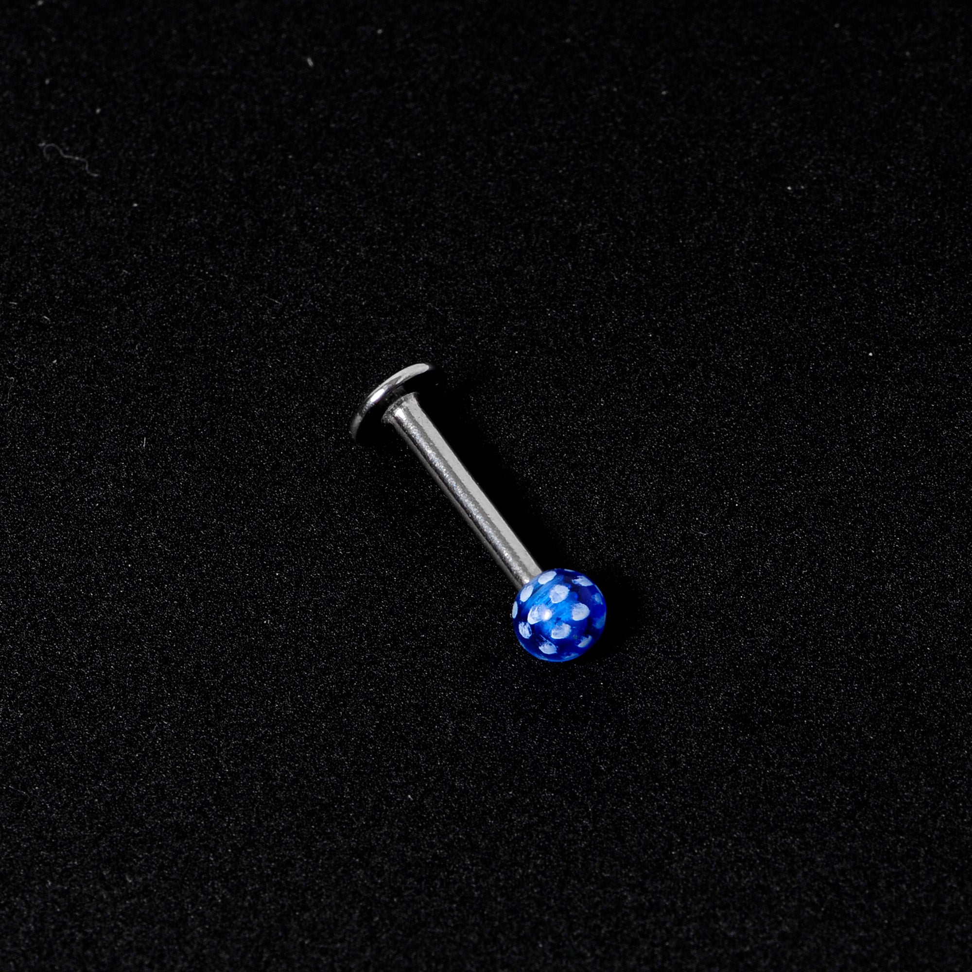 16G 1/4 Blue Polka Dot UV Reactive Acrylic Ball Labret Tragus