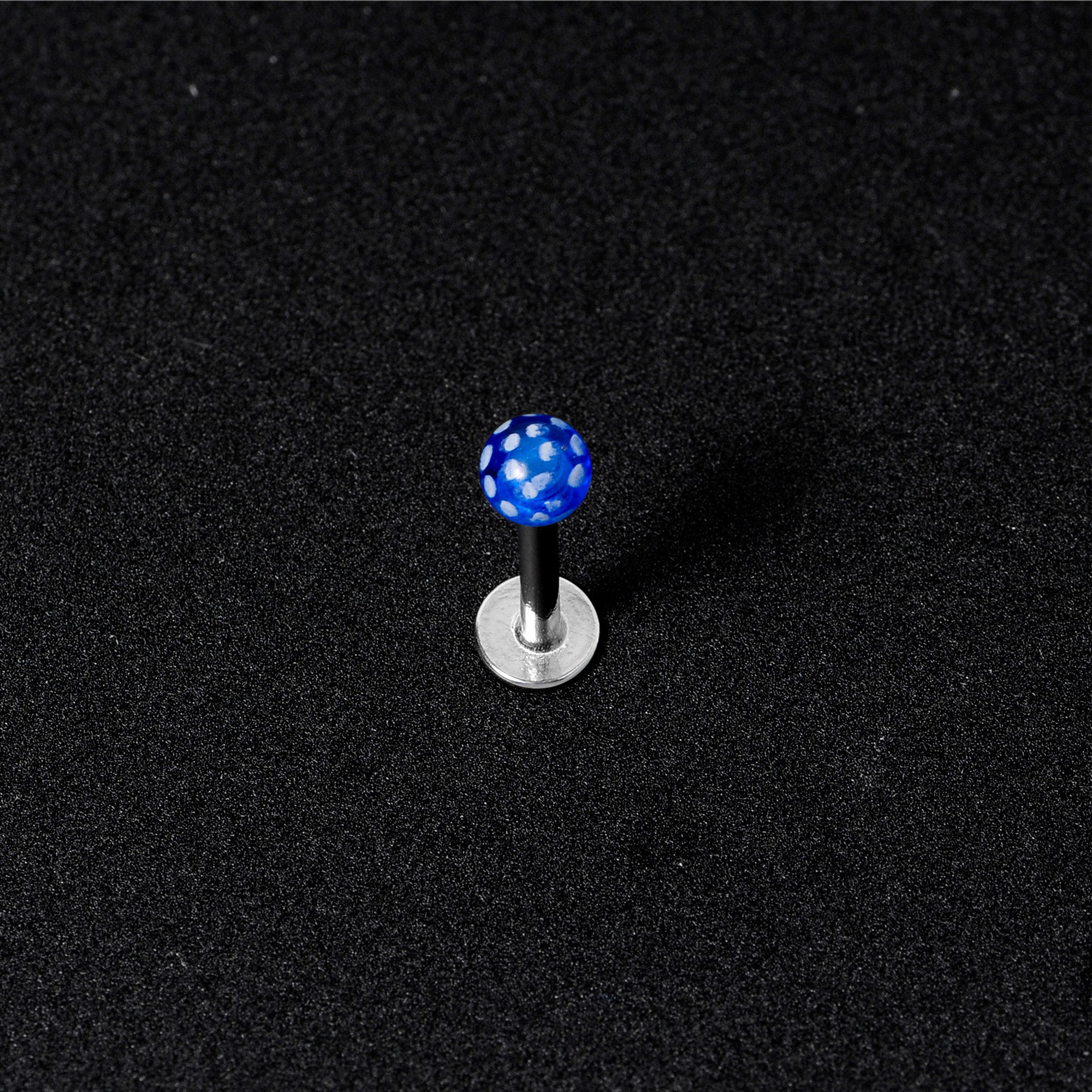 16G 1/4 Blue Polka Dot UV Reactive Acrylic Ball Labret Tragus