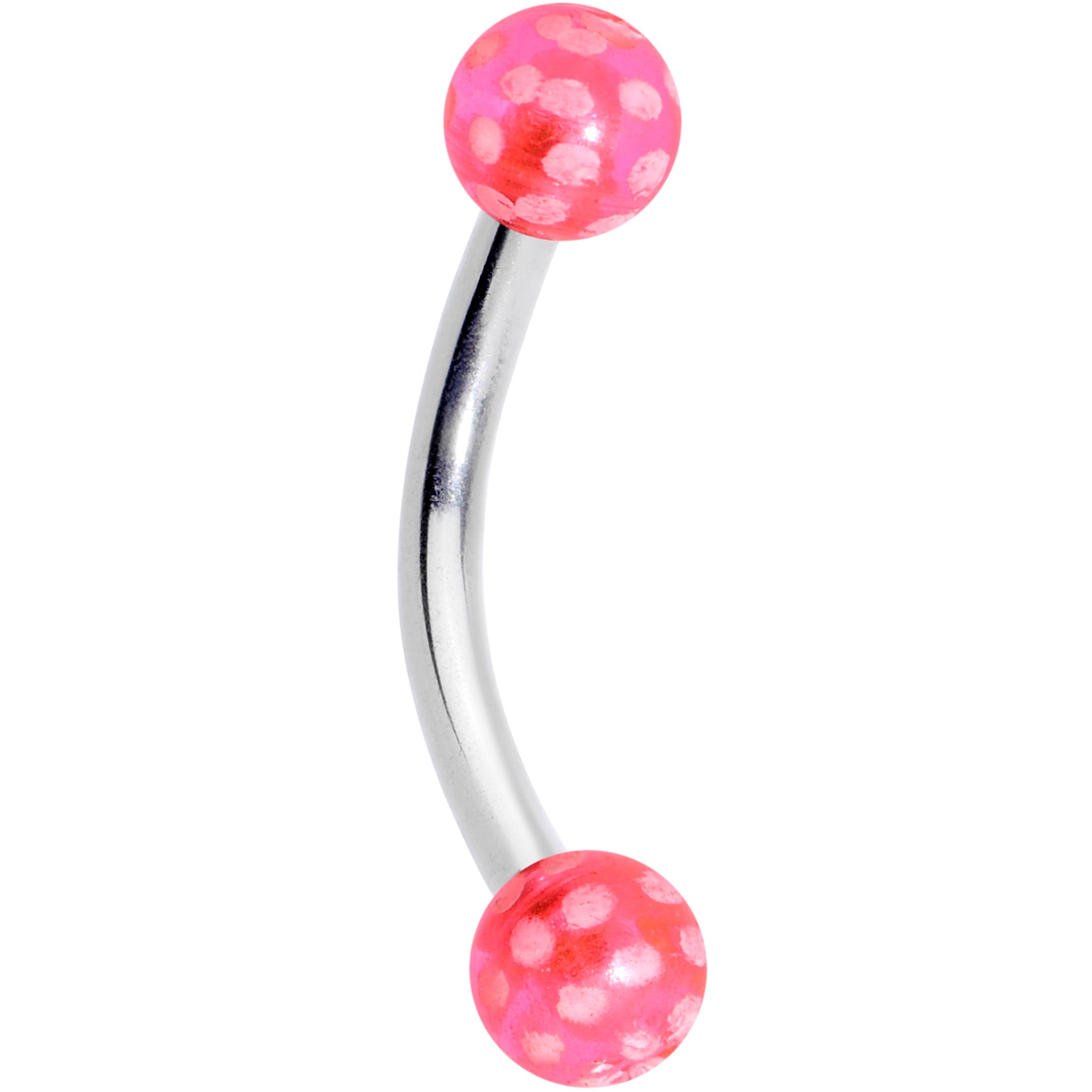 16G 5/16 Pink Polka Dot UV Reactive Acrylic Ball Curved Barbell