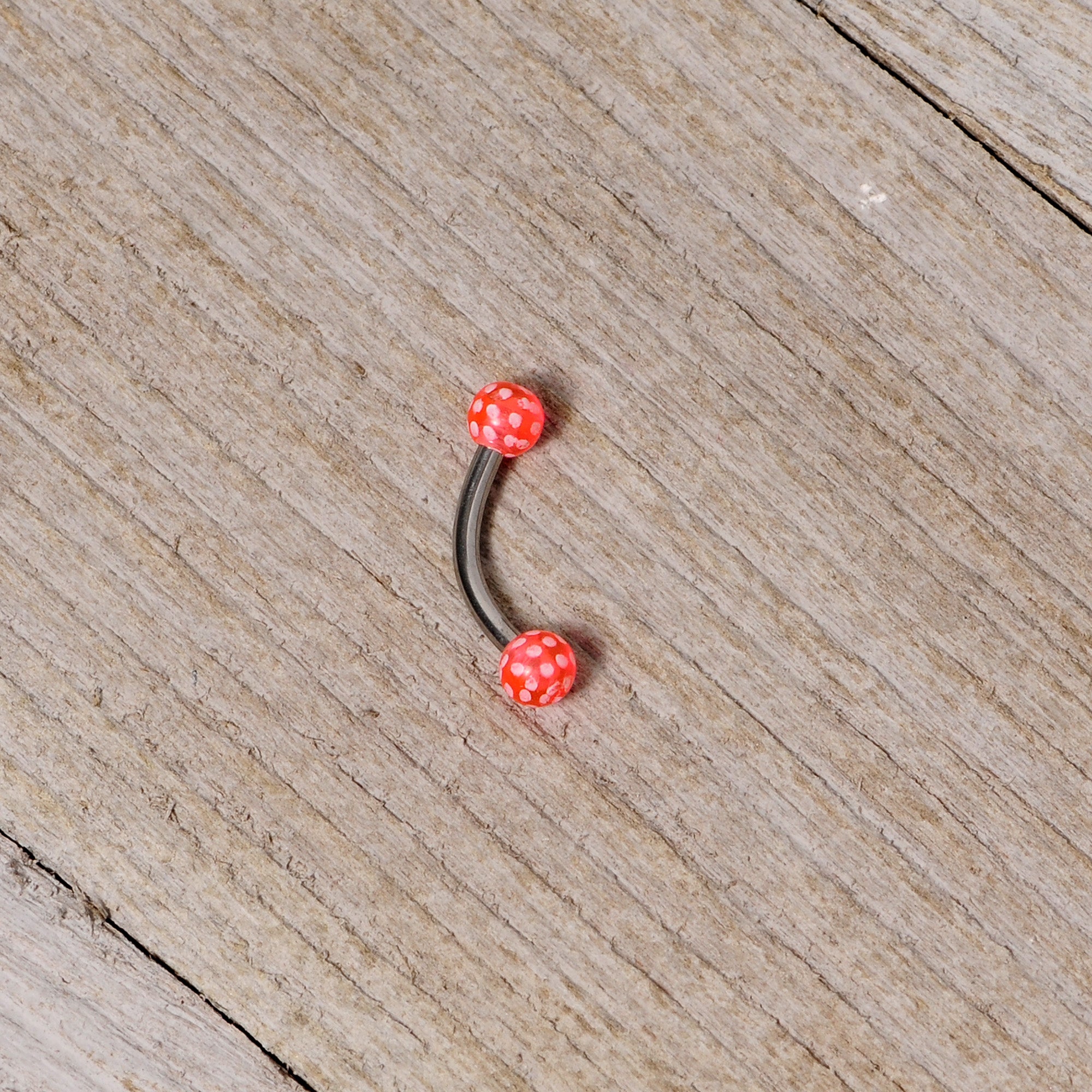 16G 5/16 Pink Polka Dot UV Reactive Acrylic Ball Curved Barbell