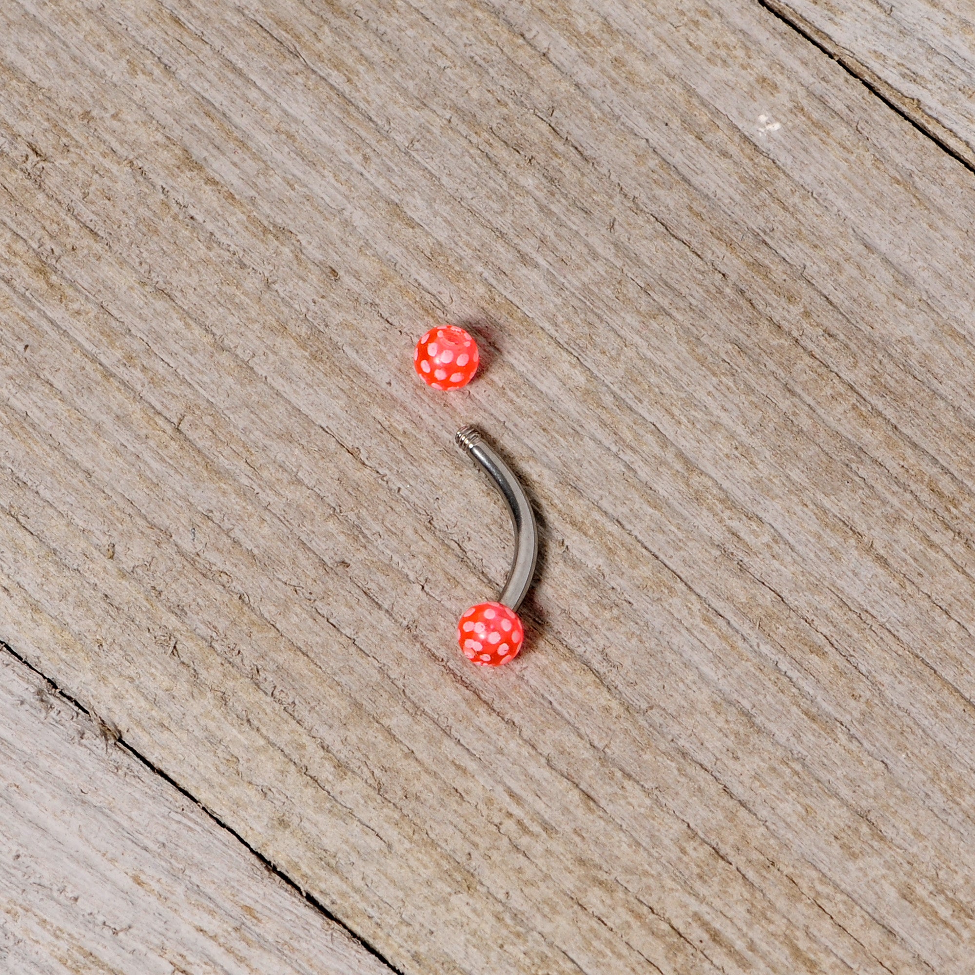 16G 5/16 Pink Polka Dot UV Reactive Acrylic Ball Curved Barbell