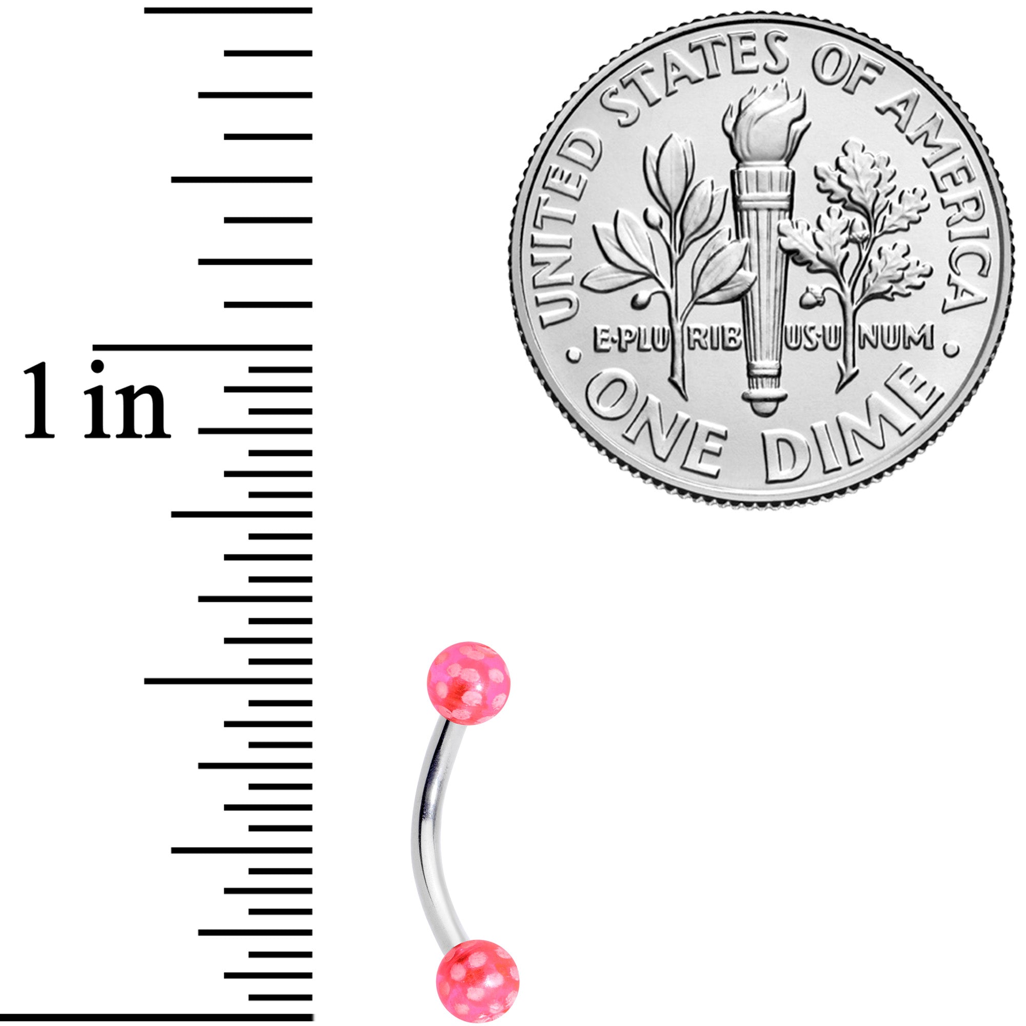 16G 5/16 Pink Polka Dot UV Reactive Acrylic Ball Curved Barbell