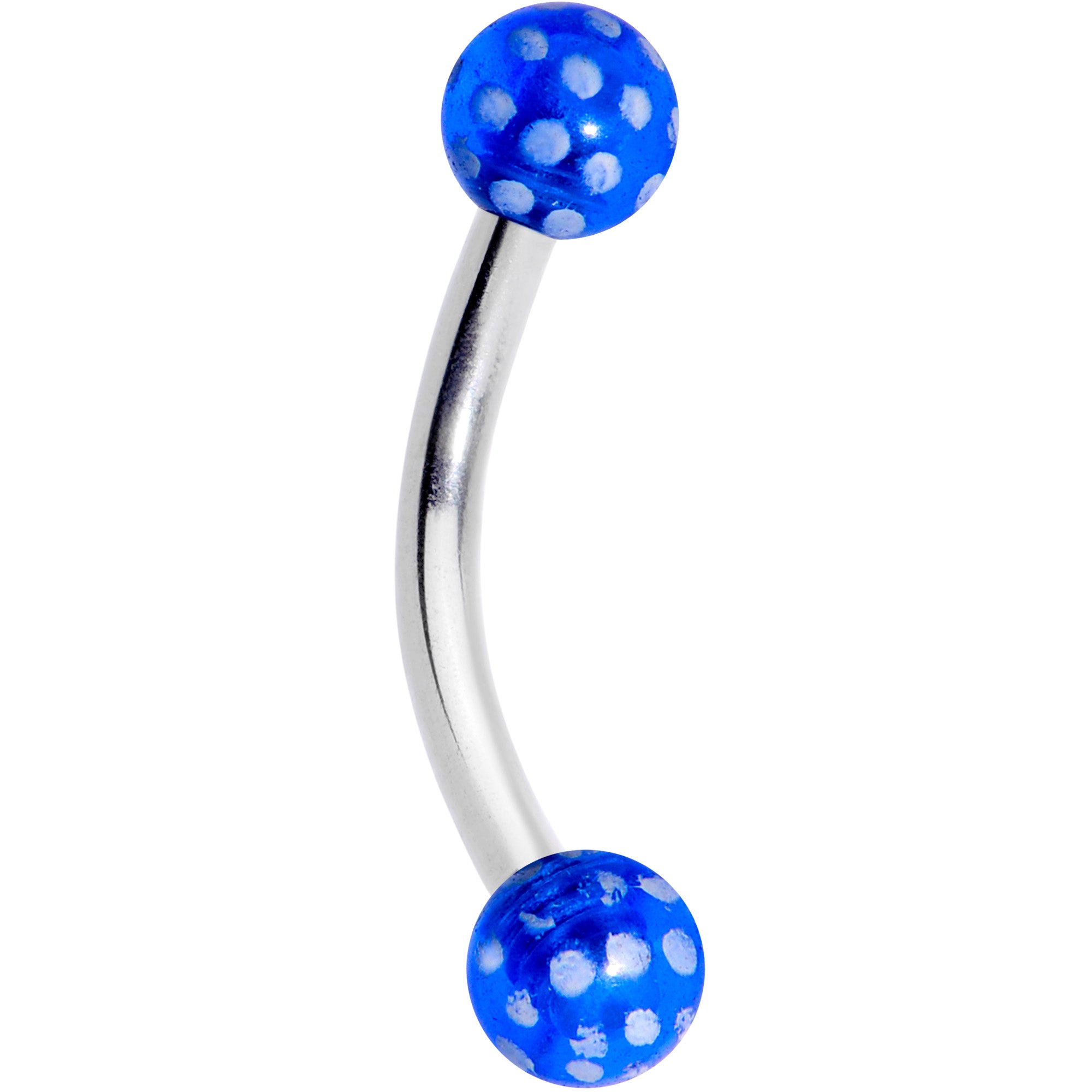 16G 5/16 Blue Polka Dot UV Reactive Acrylic Ball Curved Barbell