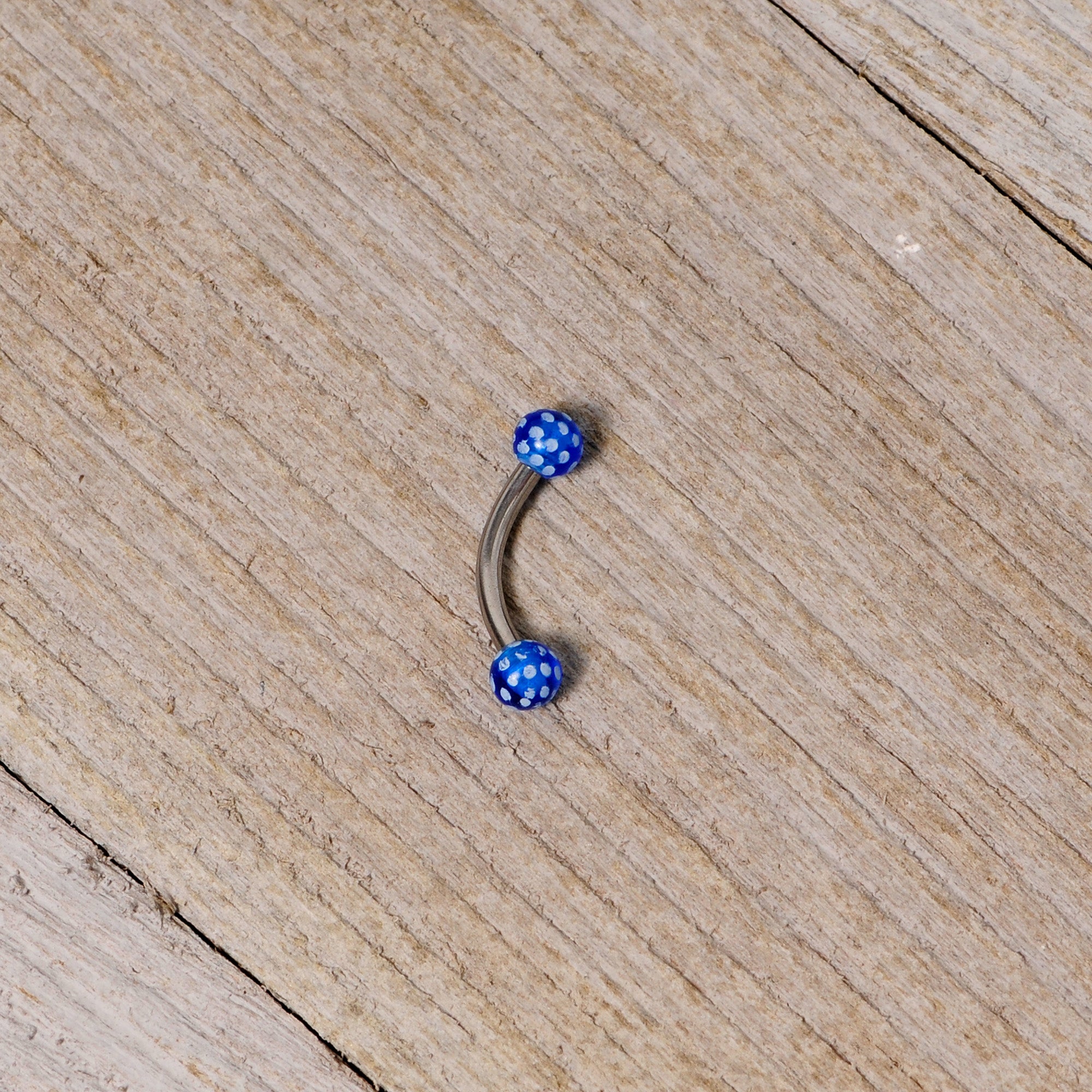 16G 5/16 Blue Polka Dot UV Reactive Acrylic Ball Curved Barbell