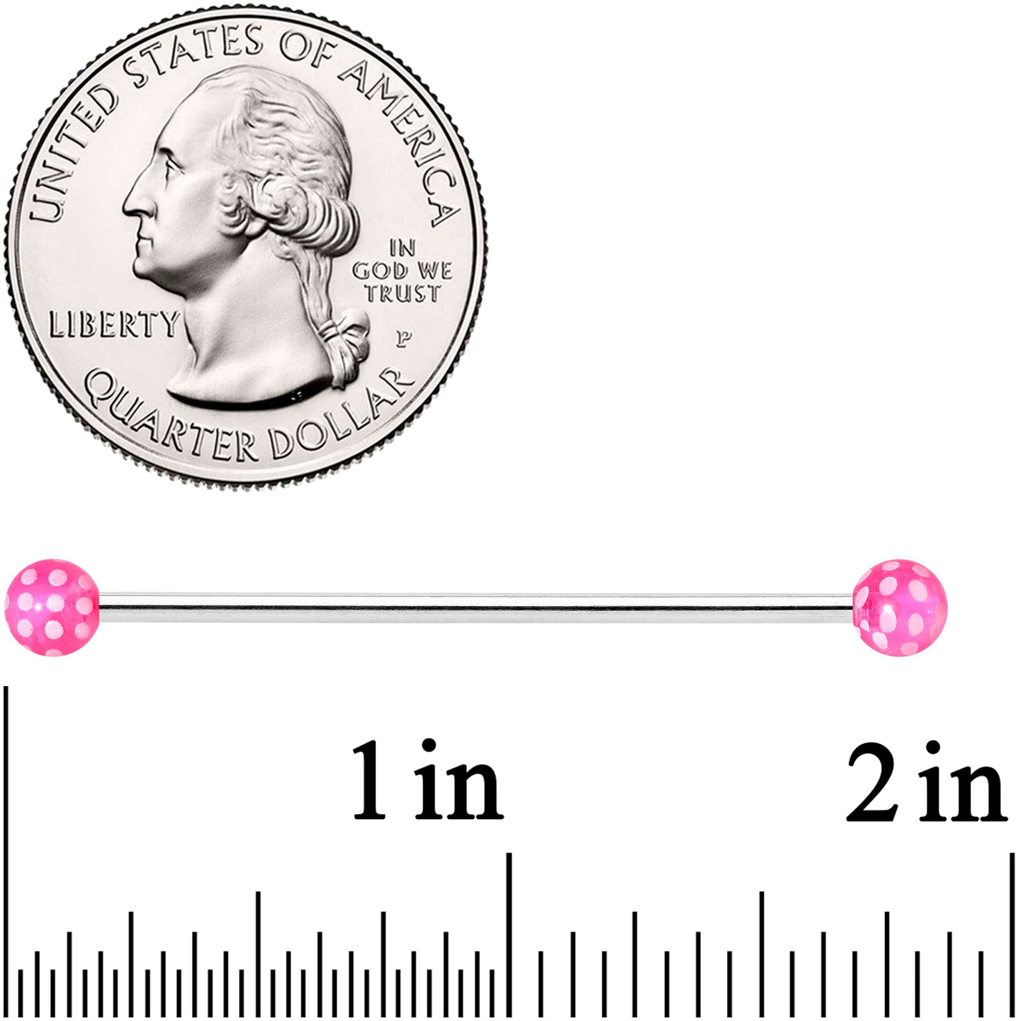 14G Pink White Polka Dot UV Industrial Barbell 38mm