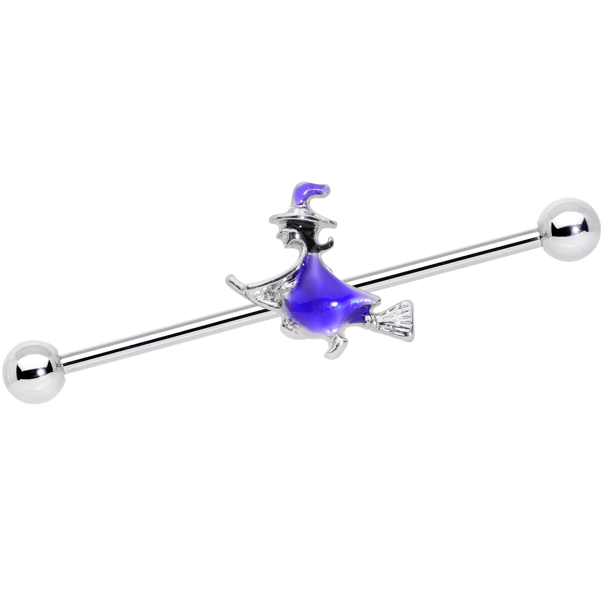 14G Blue Spooky Halloween Witch Industrial Barbell 38mm