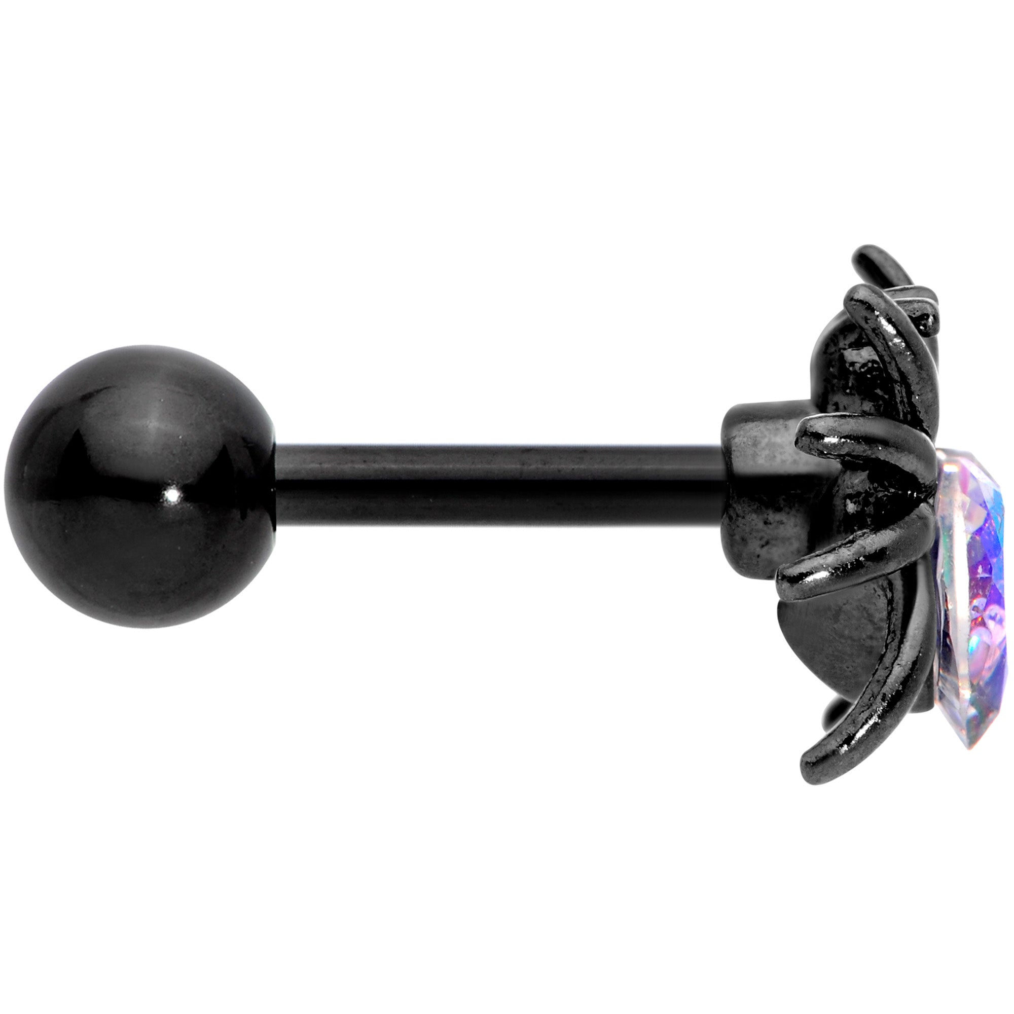 16G 1/4 Aurora Gem Black Heart Spider Cartilage Tragus