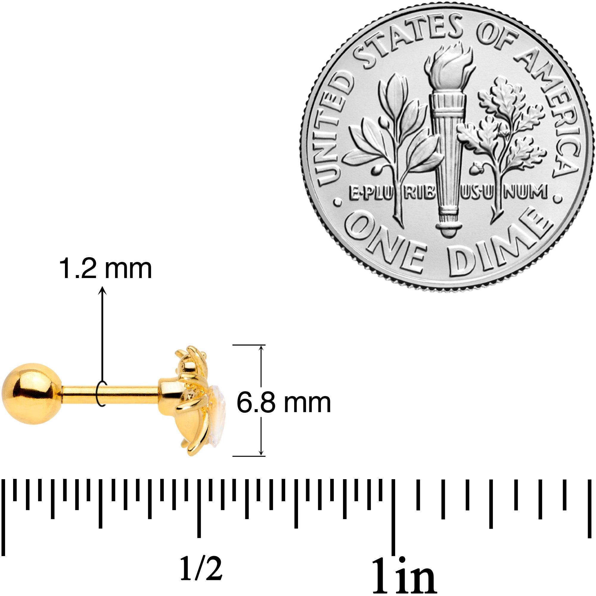 16G 1/4 Clear Gem Gold Tone Heart Spider Cartilage Tragus