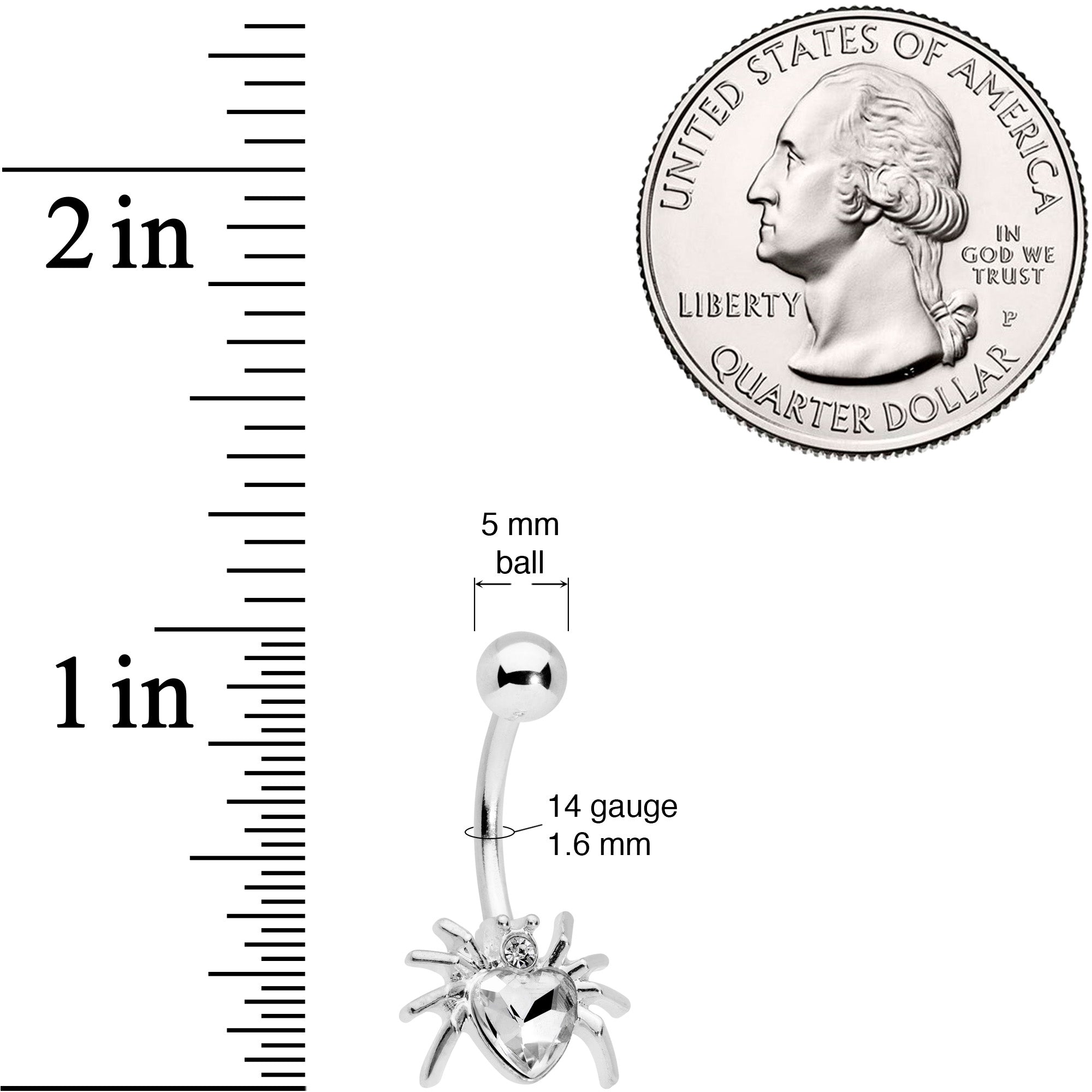 Clear Gem Halloween Heart Spider Belly Ring