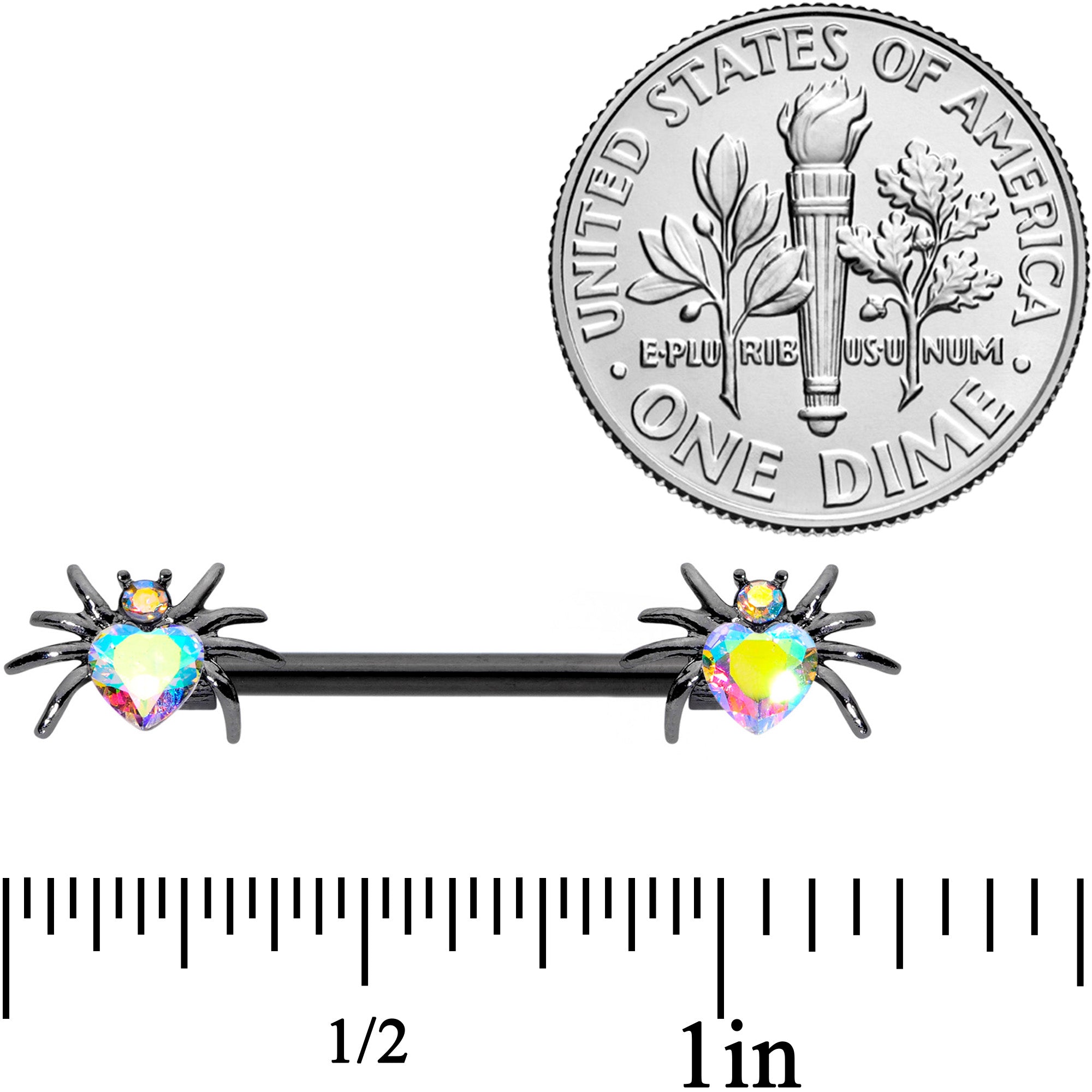 14G 5/8 Aurora Gem Sexy Heart Spider Barbell Nipple Ring Set