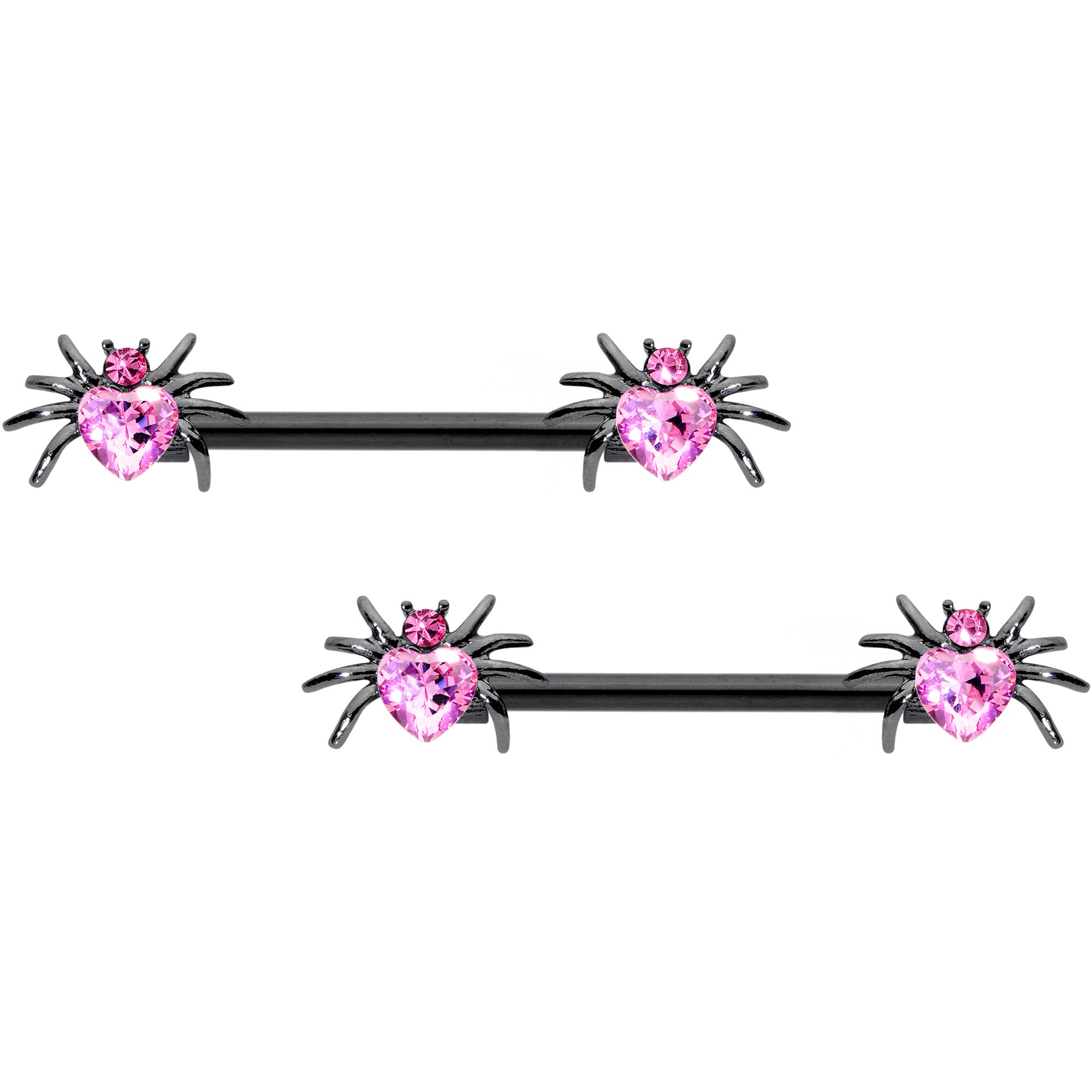 14G 5/8 Pink Gem Black Sexy Heart Spider Barbell Nipple Ring Set