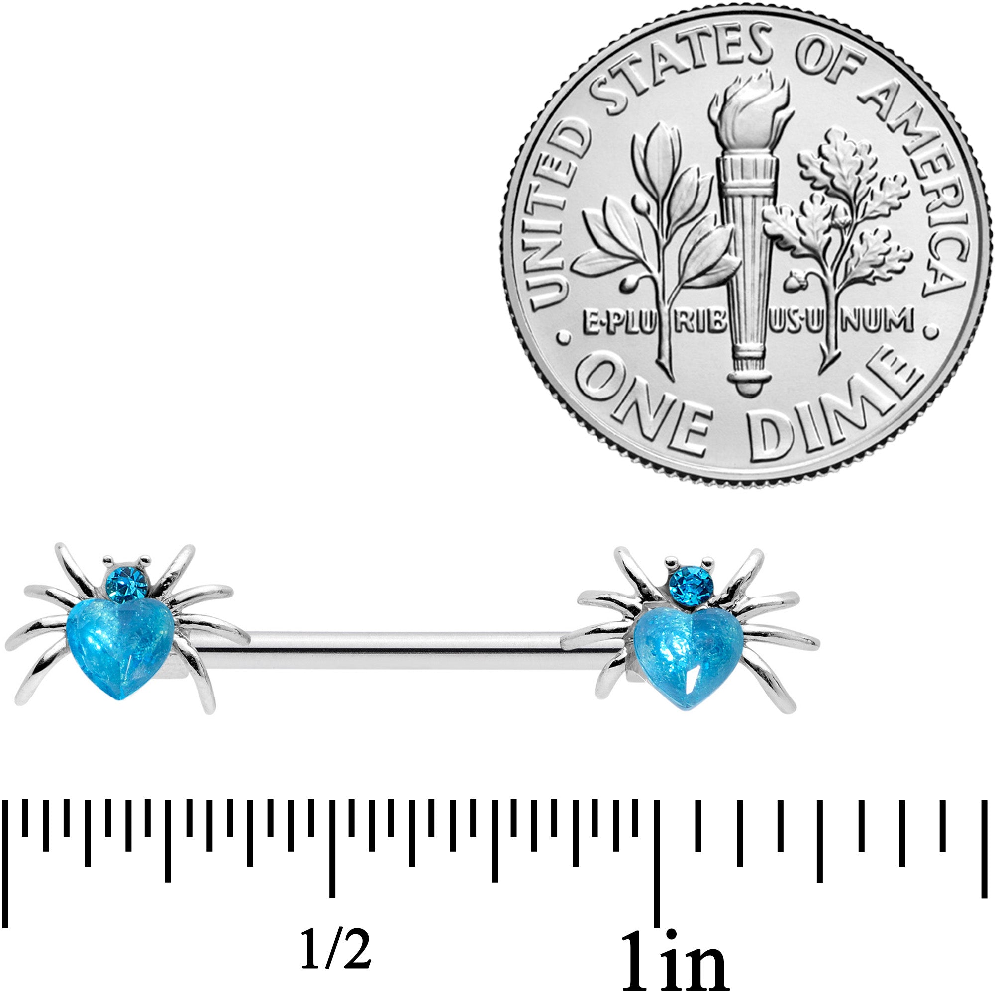 14G 5/8 Aqua Gem Sexy Heart Spider Barbell Nipple Ring Set