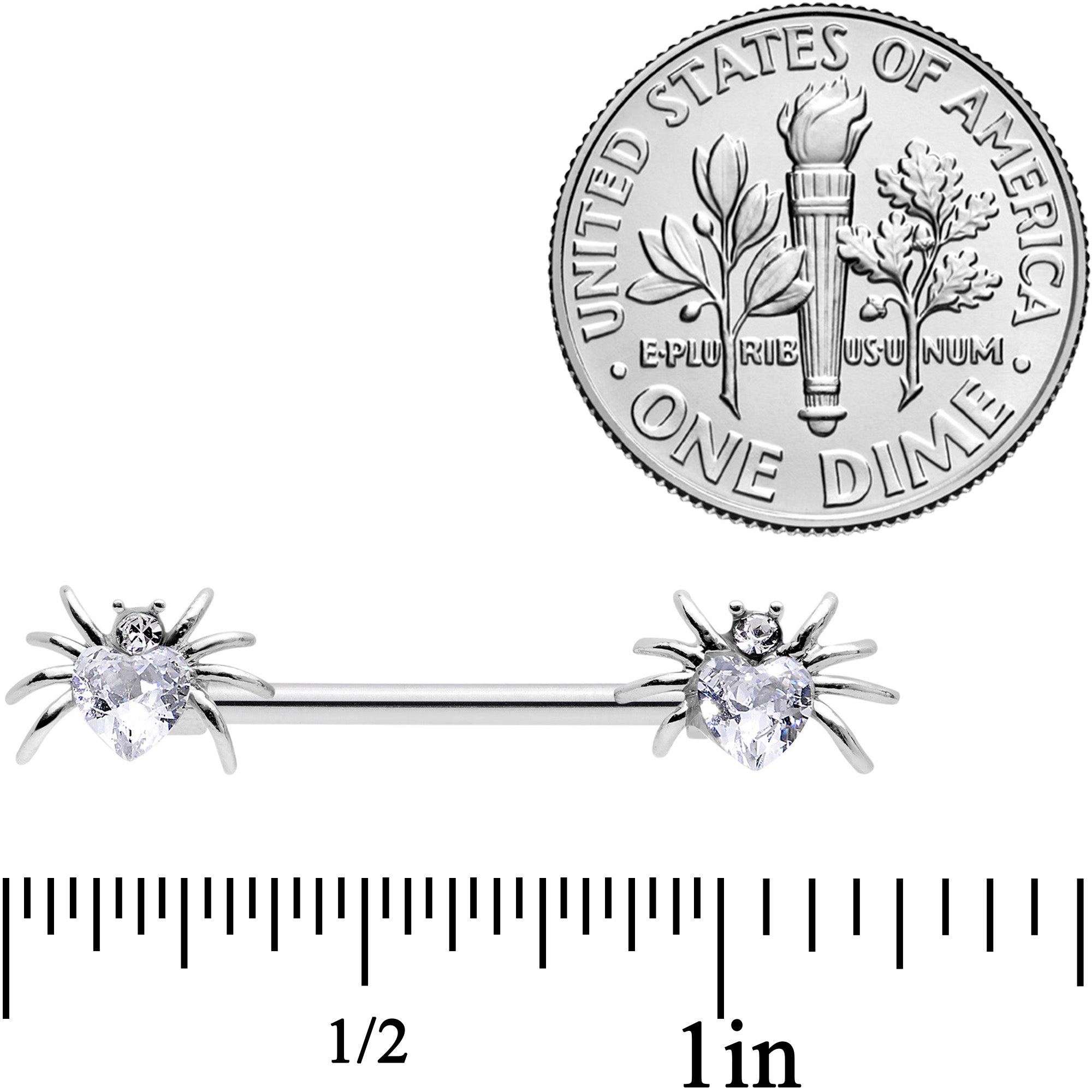 14G 5/8 Clear Gem Sexy Heart Spider Barbell Nipple Ring Set