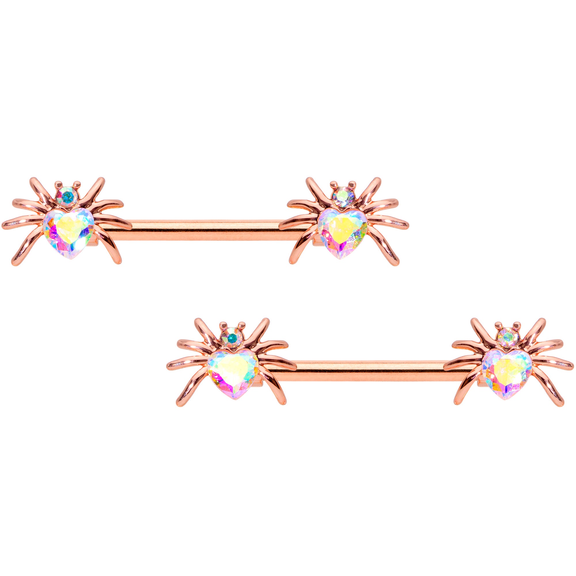 14G 5/8 Aurora Gem Rosy Sexy Heart Spider Barbell Nipple Ring Set
