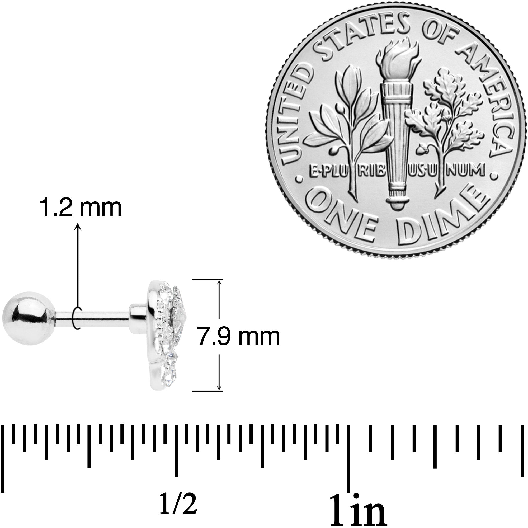 16G 1/4 Clear Gem Star Skull Cartilage Tragus Earring