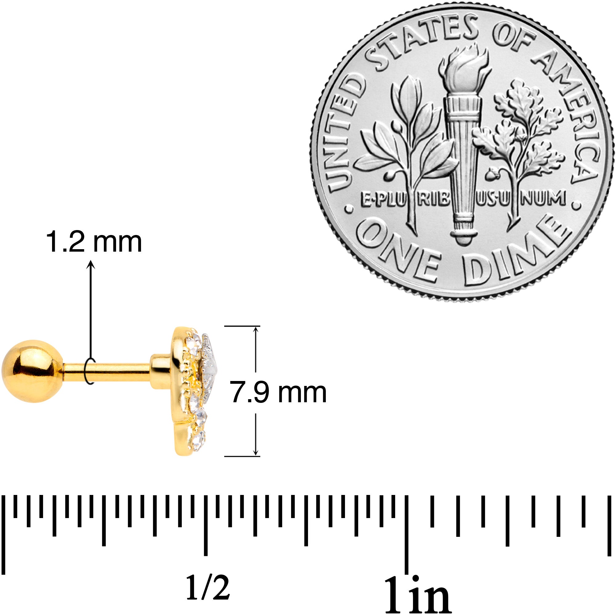 16G 1/4 Clear Gem Gold Tone Star Skull Cartilage Tragus Earring