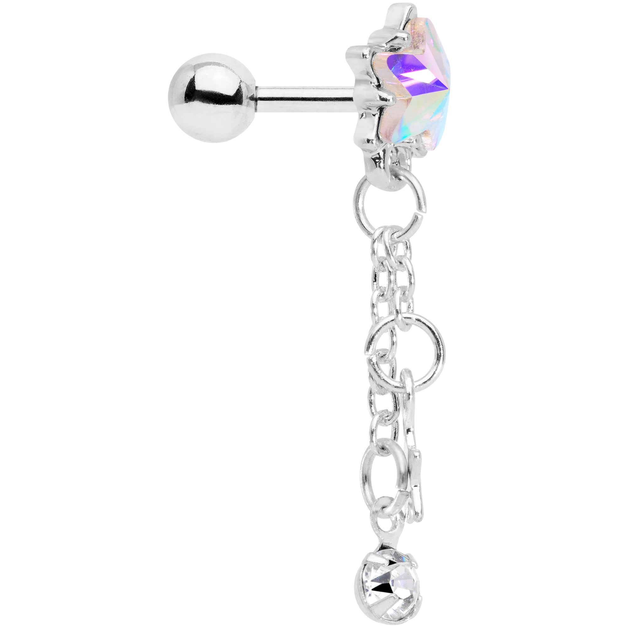 16G 1/4 Aurora Clear Gem Star Dangle Cartilage