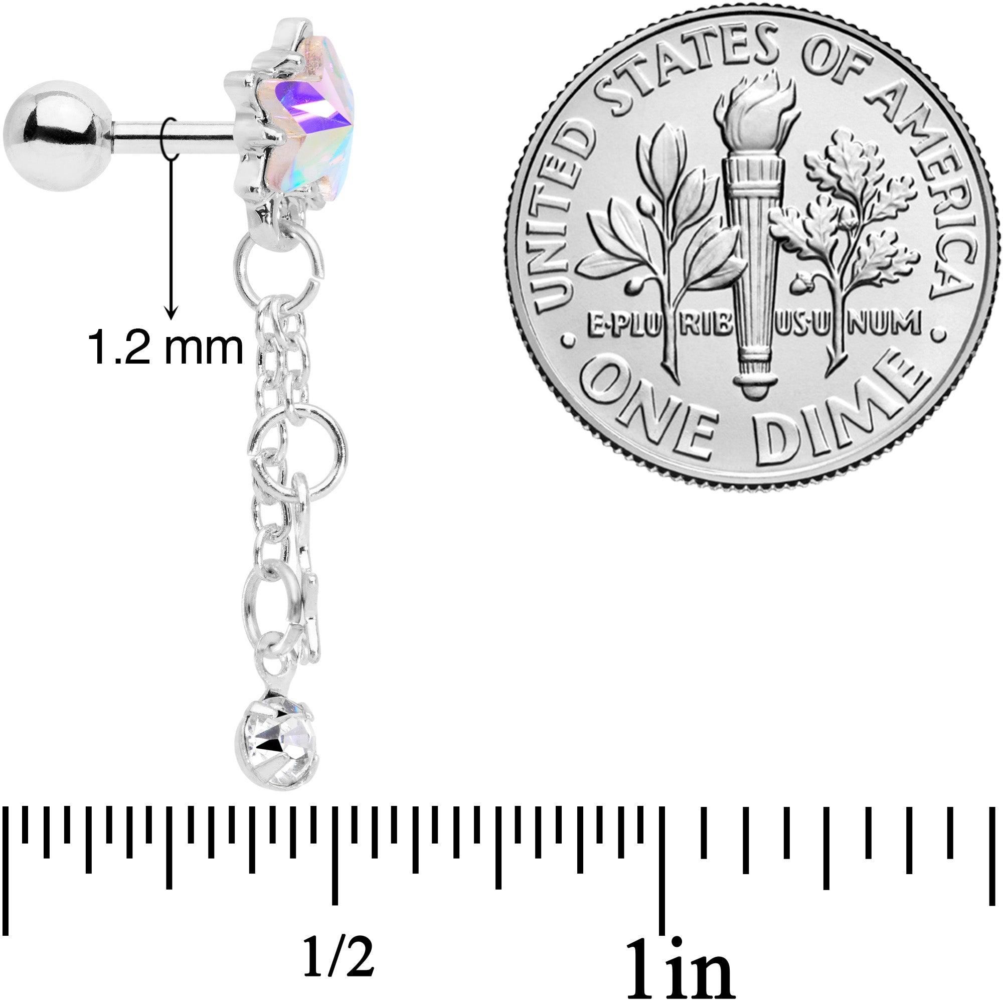 16G 1/4 Aurora Clear Gem Star Dangle Cartilage