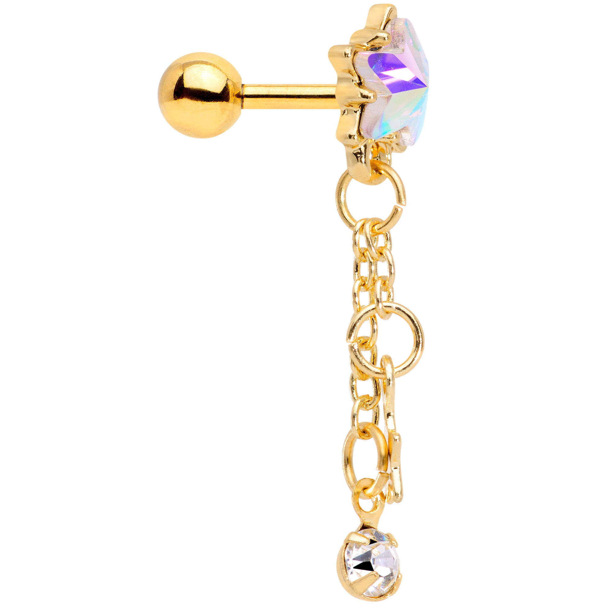 16G 1/4 Aurora Clear Gem Gold Tone Star Dangle Cartilage