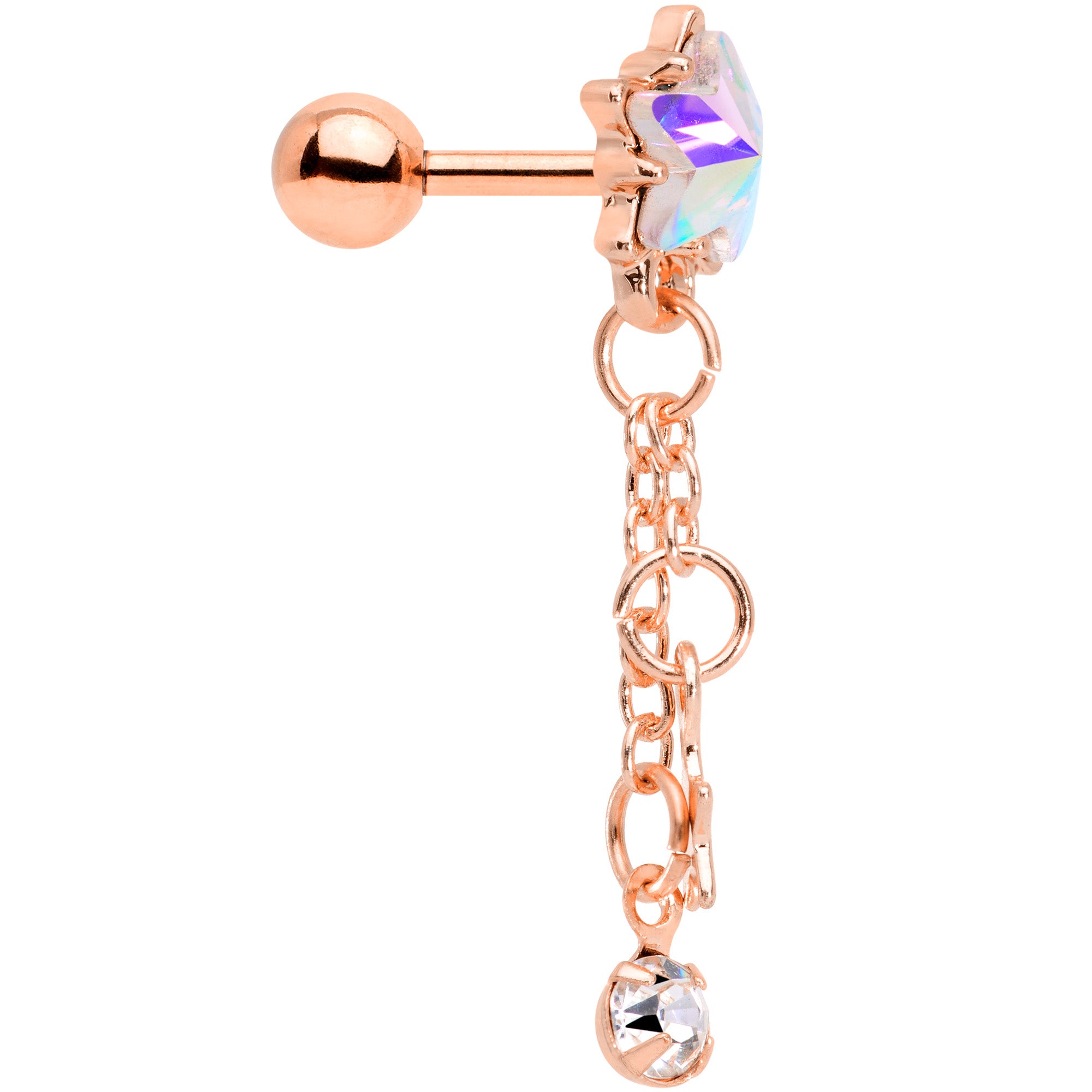 16G 1/4 Aurora Clear Gem Rose Gold Tone Star Dangle Cartilage