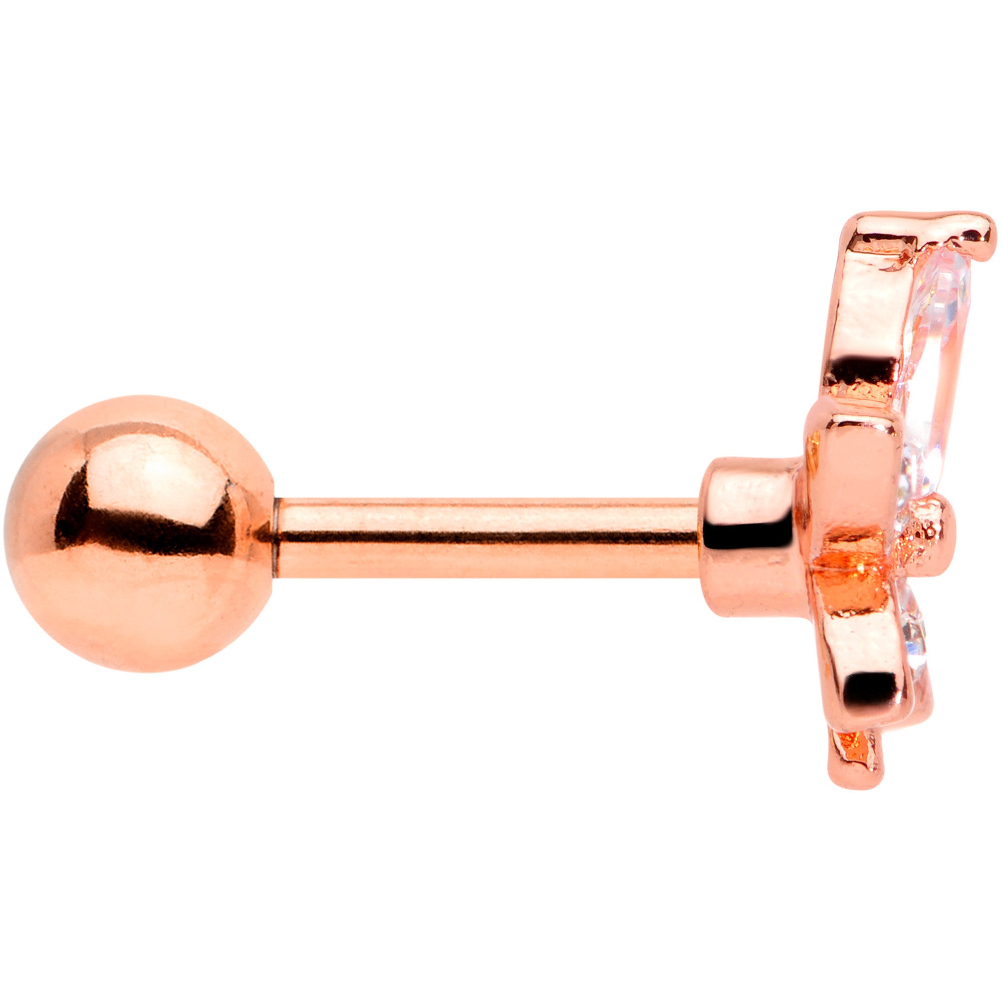 16G 1/4 Clear Gem Rose Gold Tone Lovely Flower Cartilage Tragus