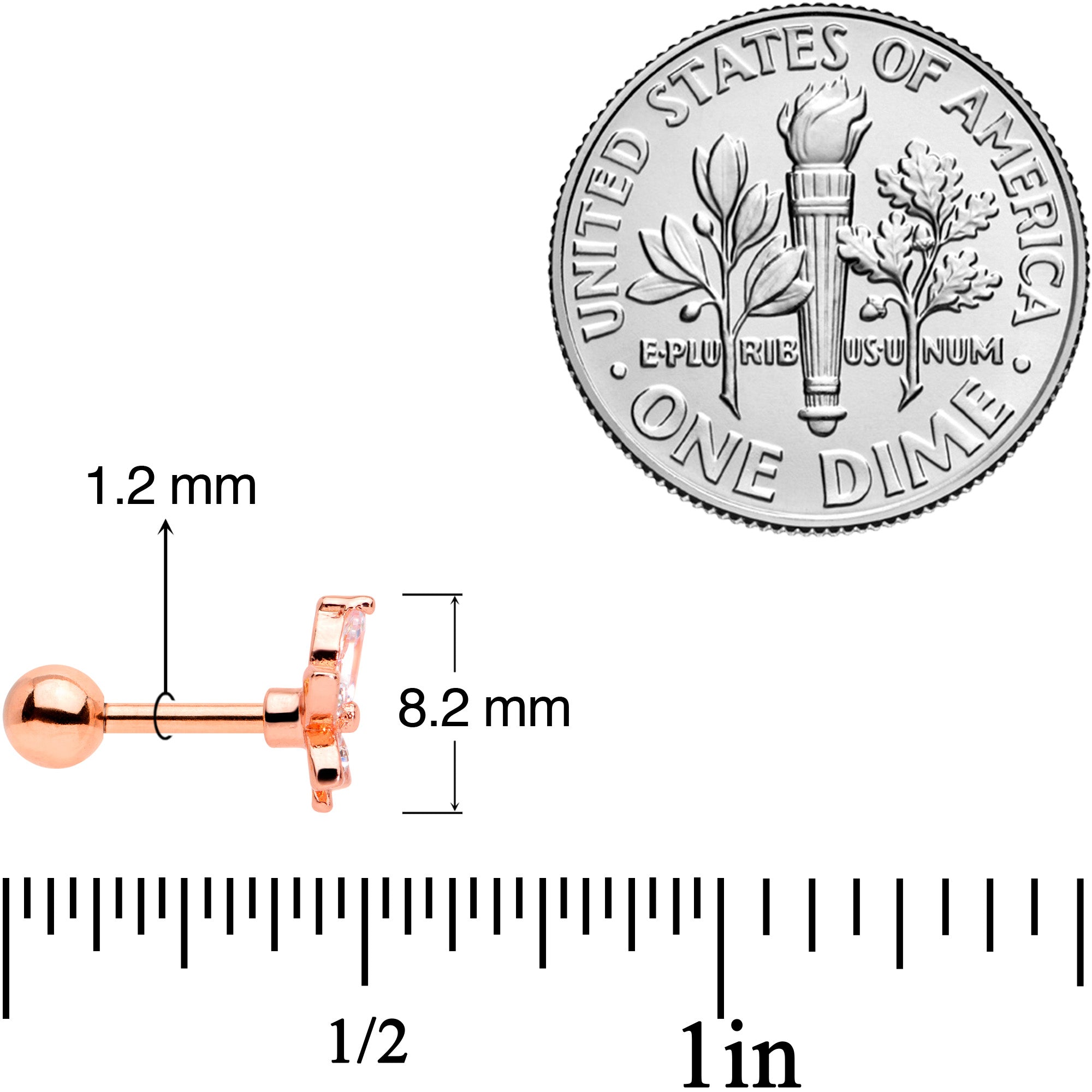 16G 1/4 Clear Gem Rose Gold Tone Lovely Flower Cartilage Tragus