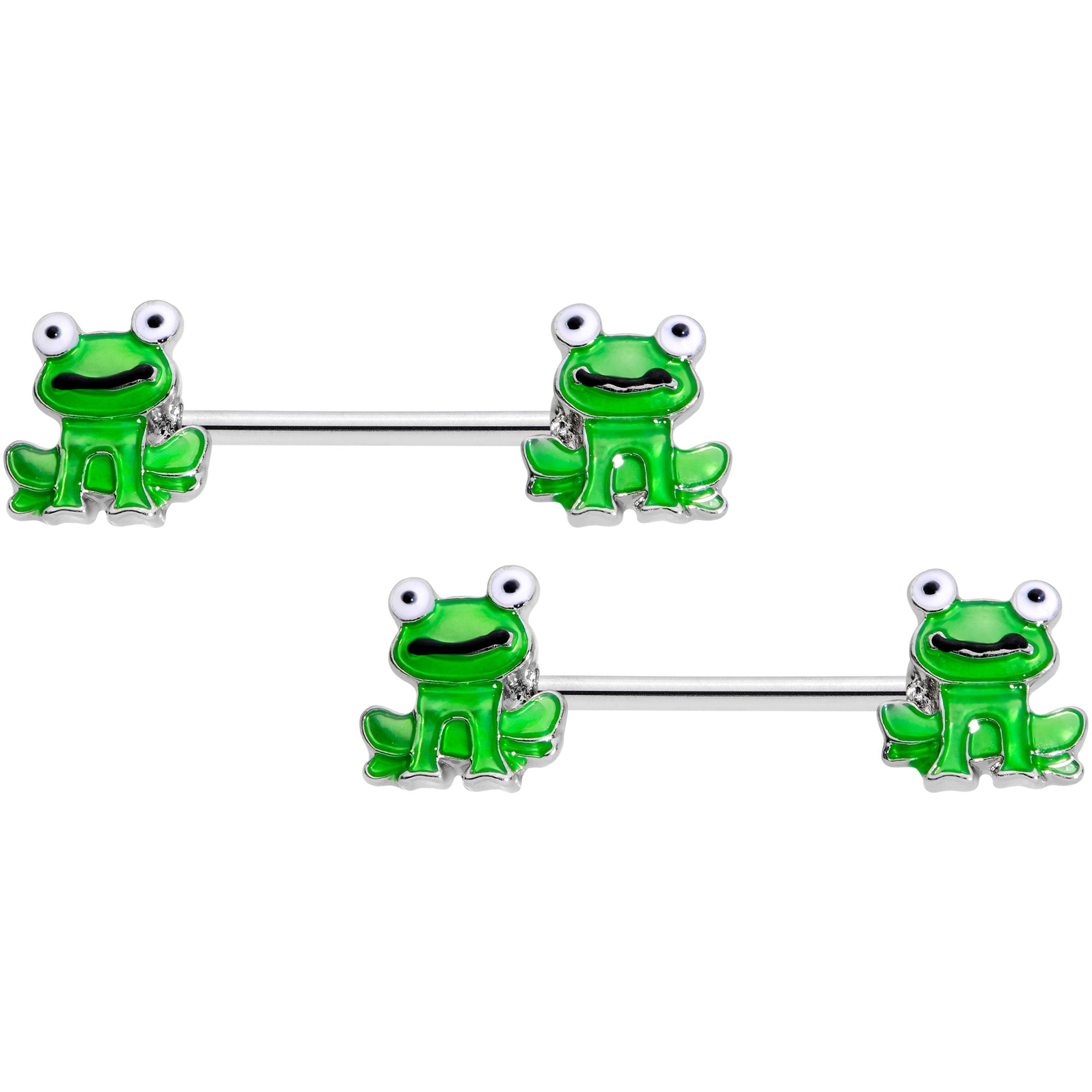 14G 9/16 Green Frog UV Horseshoe Barbell Nipple Ring Set of 4