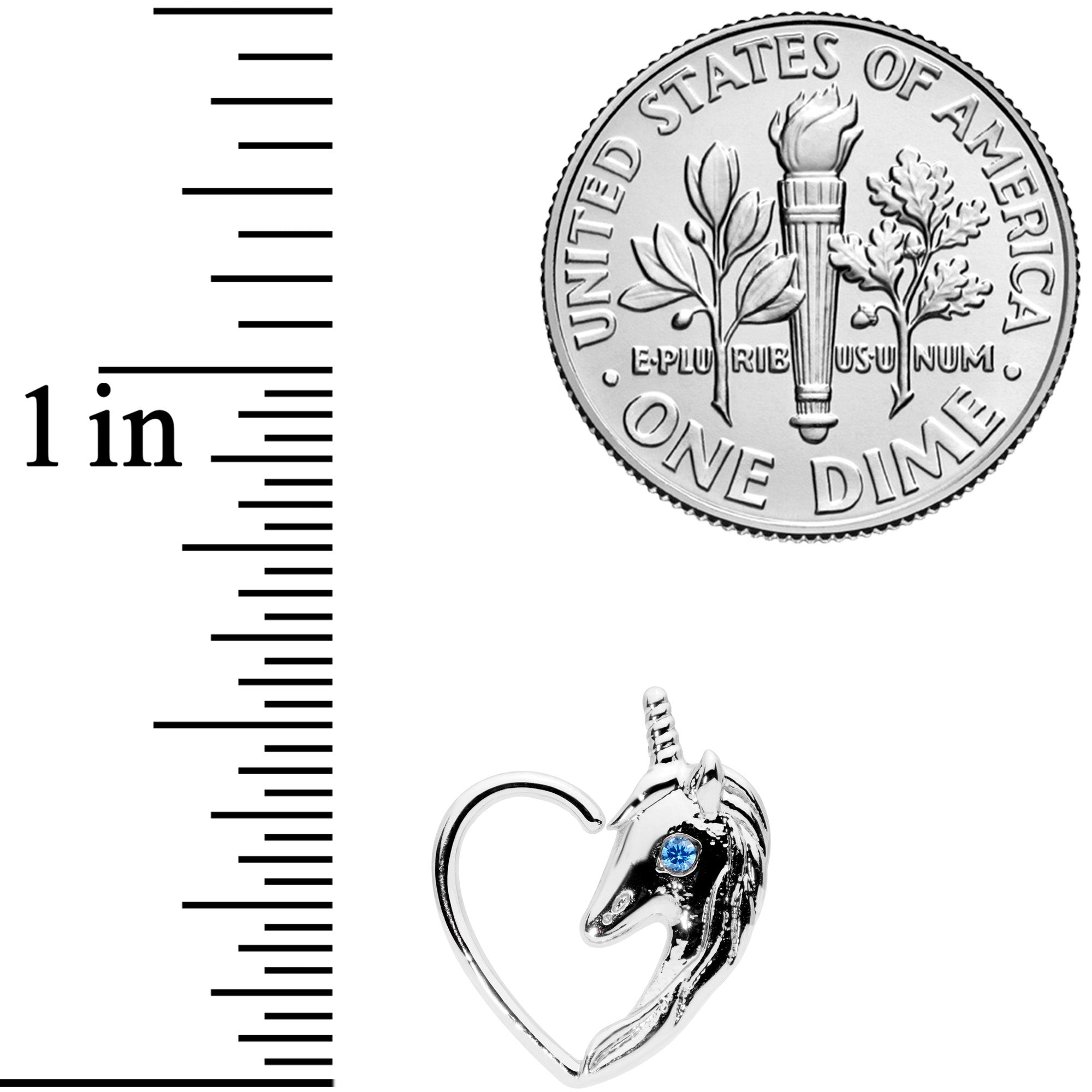 18G 5/16 Blue Gem Unicorn Left Heart Closure Ring