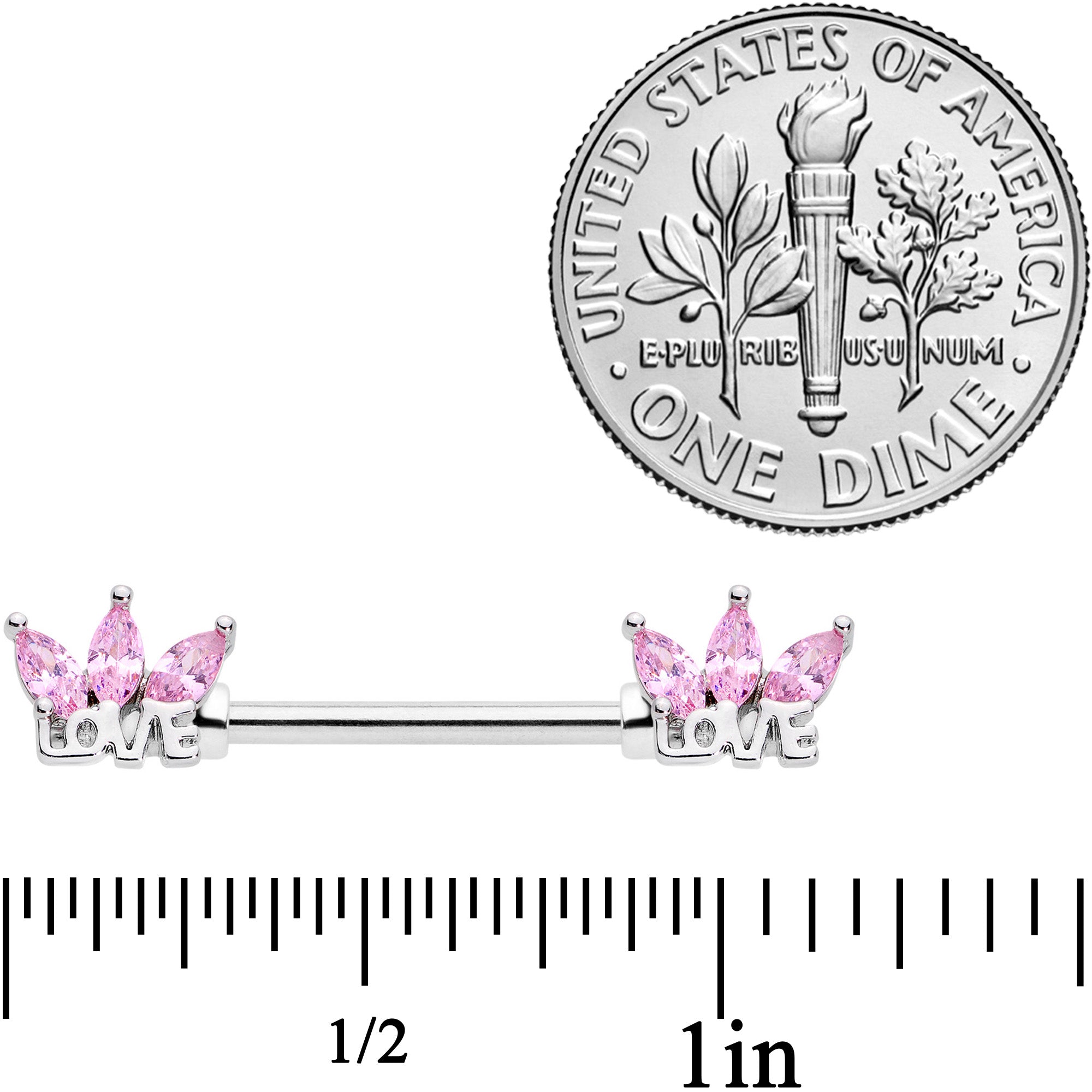 14G 9/16 Pink Gem Crown of Love Barbell Nipple Ring Set