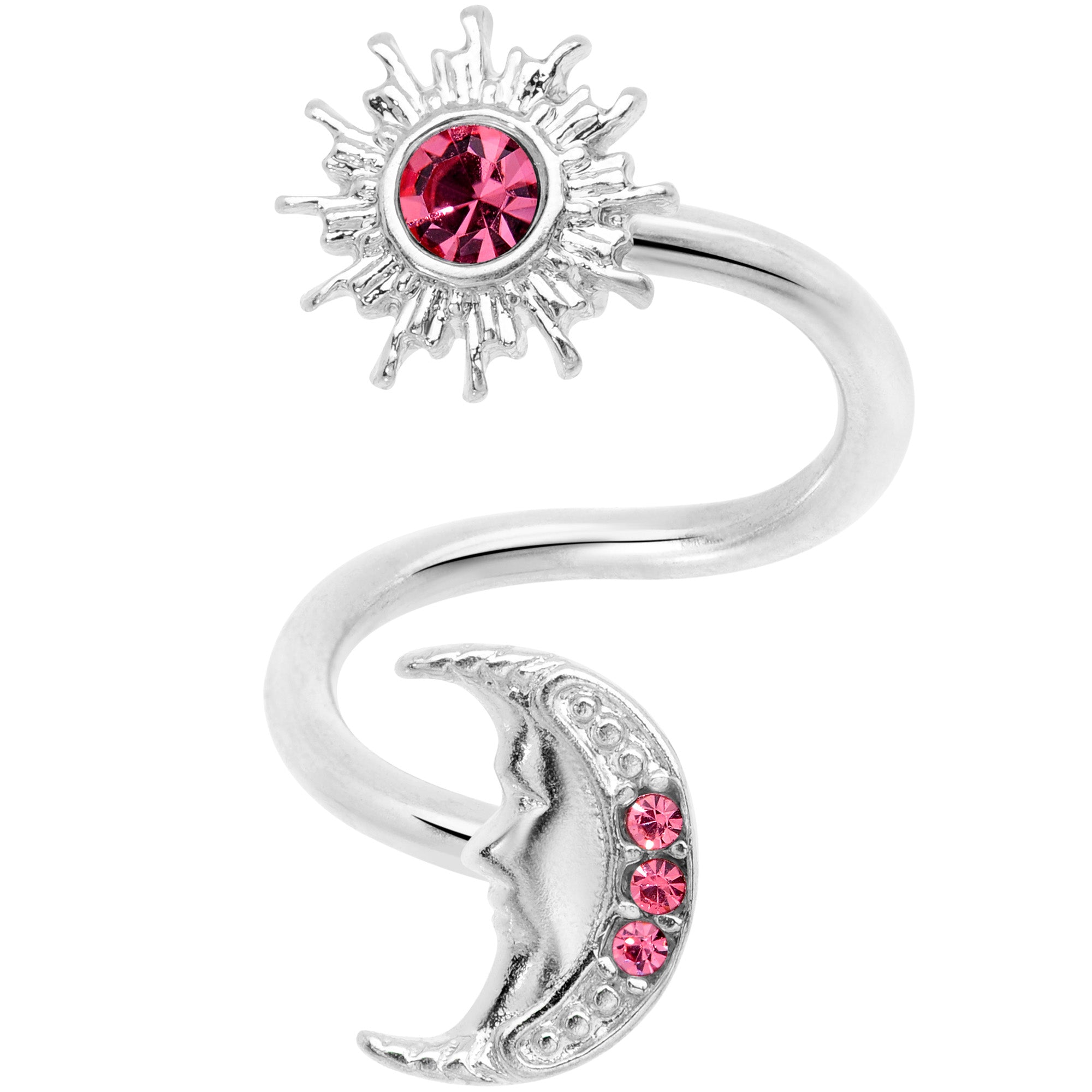 14G 7/16 Pink Gem Moon Spiral Twister Belly Ring