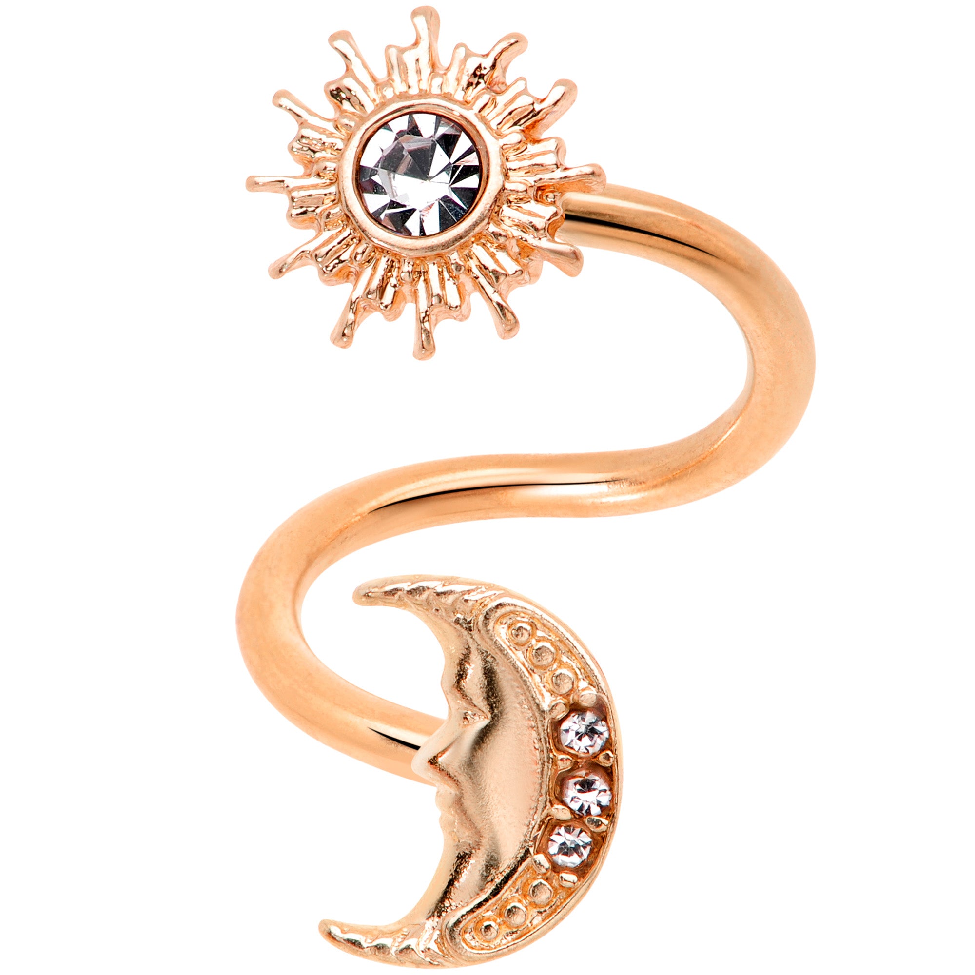 14G 7/16 Clear Gem Rose Gold Tone Moon Spiral Twister Belly Ring
