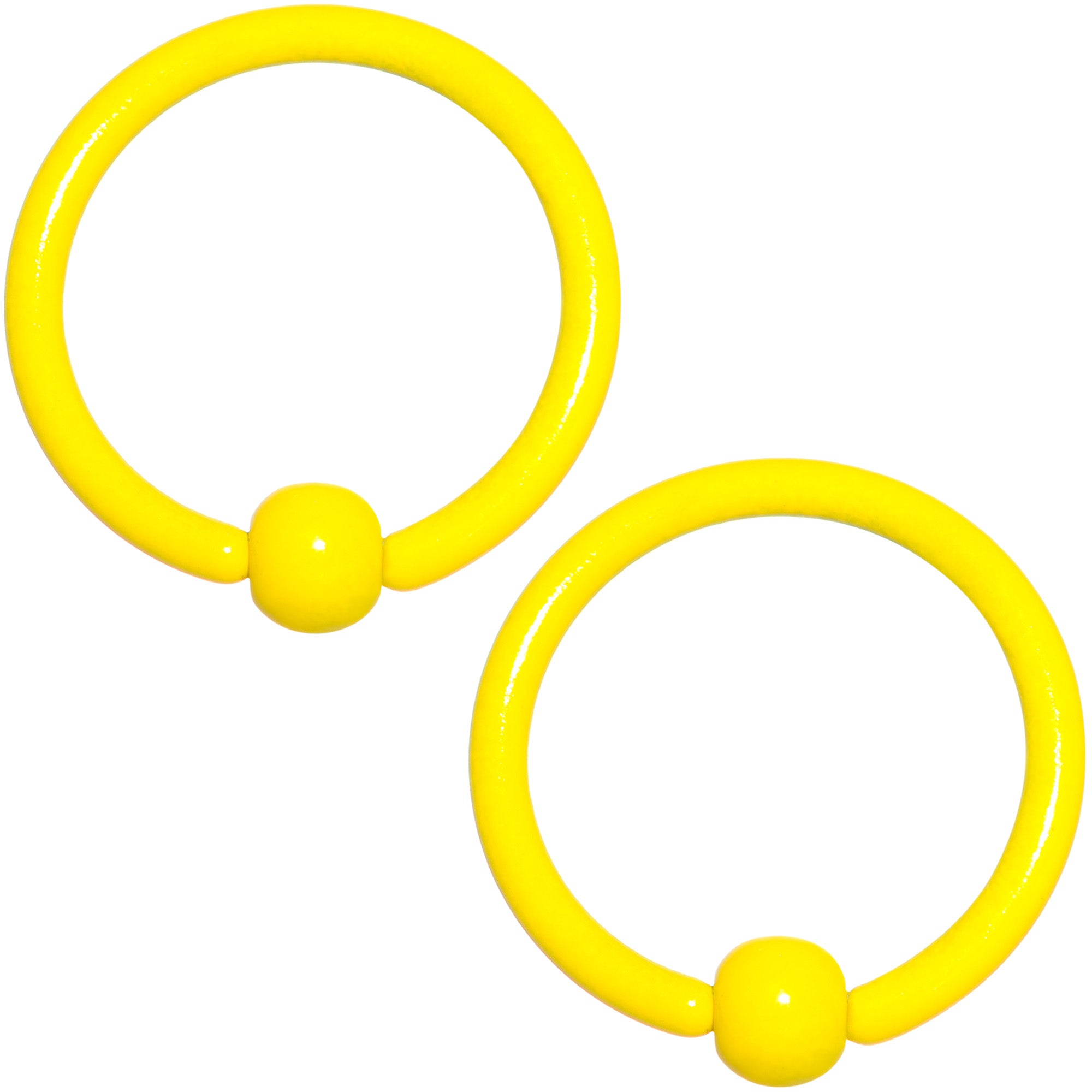 16G 3/8 Yellow Glow in the Dark BCR Captive Ring Set of 2