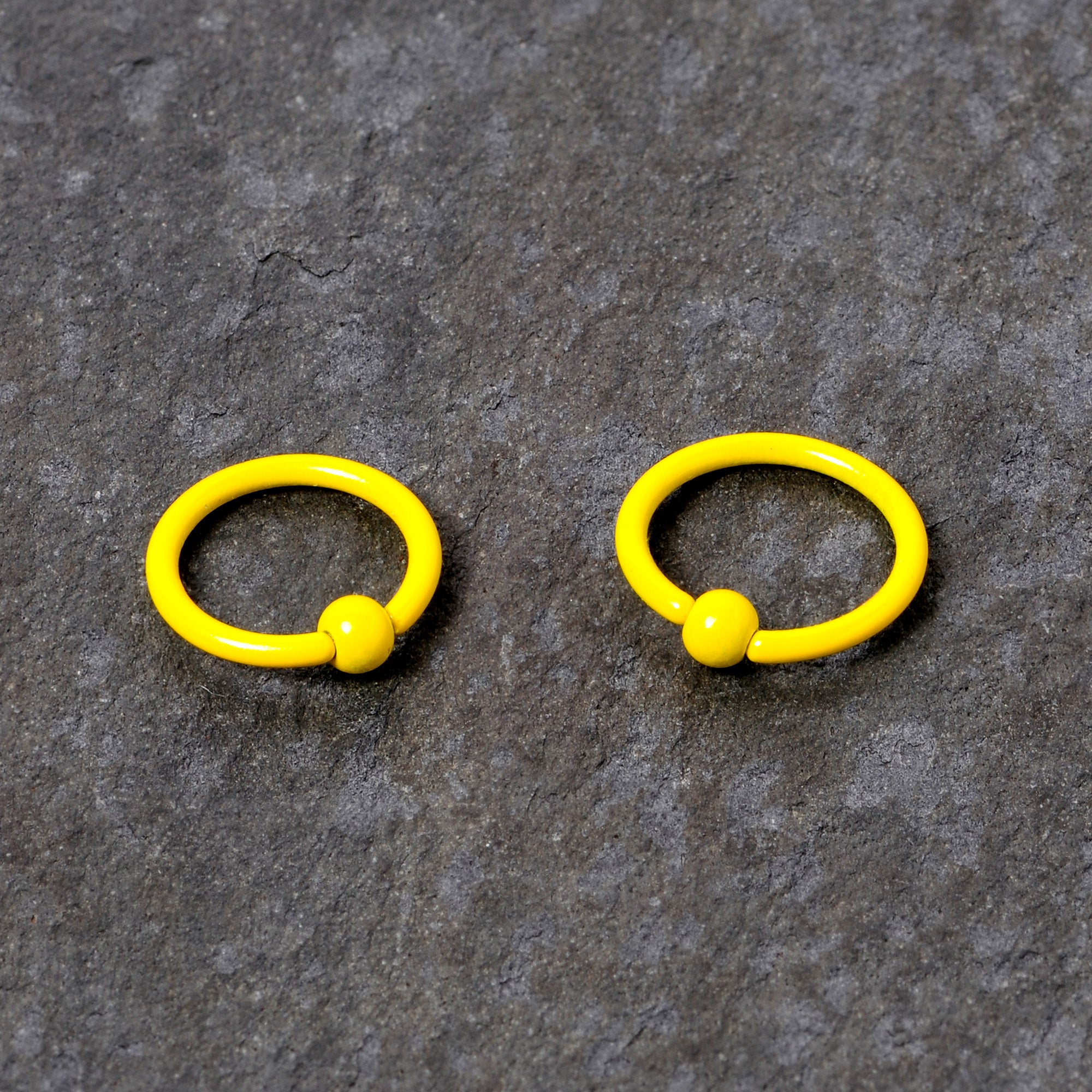 16G 3/8 Yellow Glow in the Dark BCR Captive Ring Set of 2