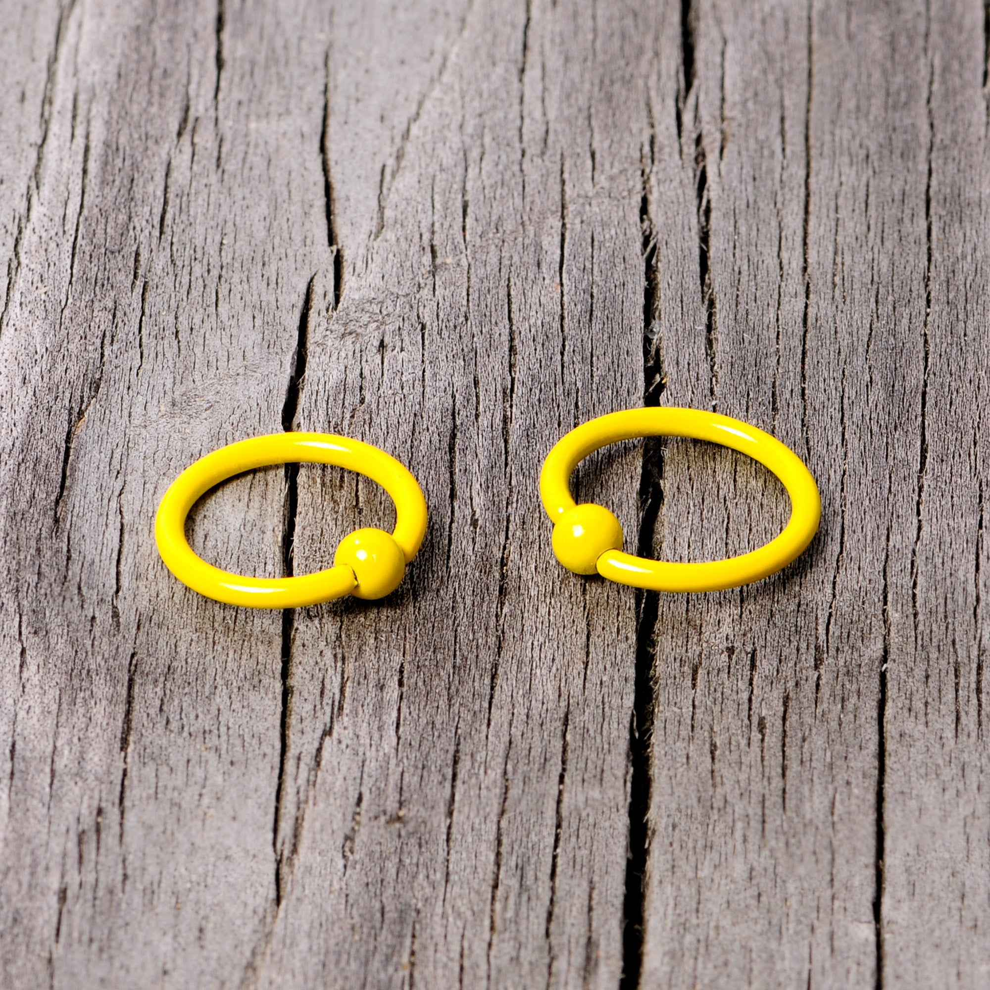 16G 3/8 Yellow Glow in the Dark BCR Captive Ring Set of 2
