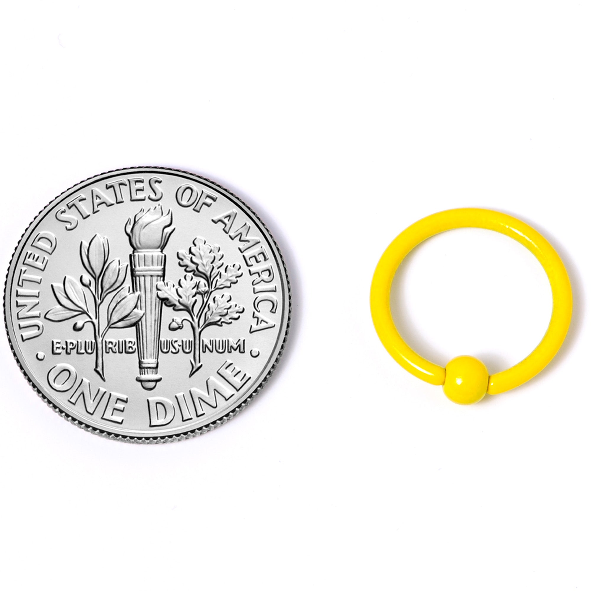 16G 3/8 Yellow Glow in the Dark BCR Captive Ring Set of 2