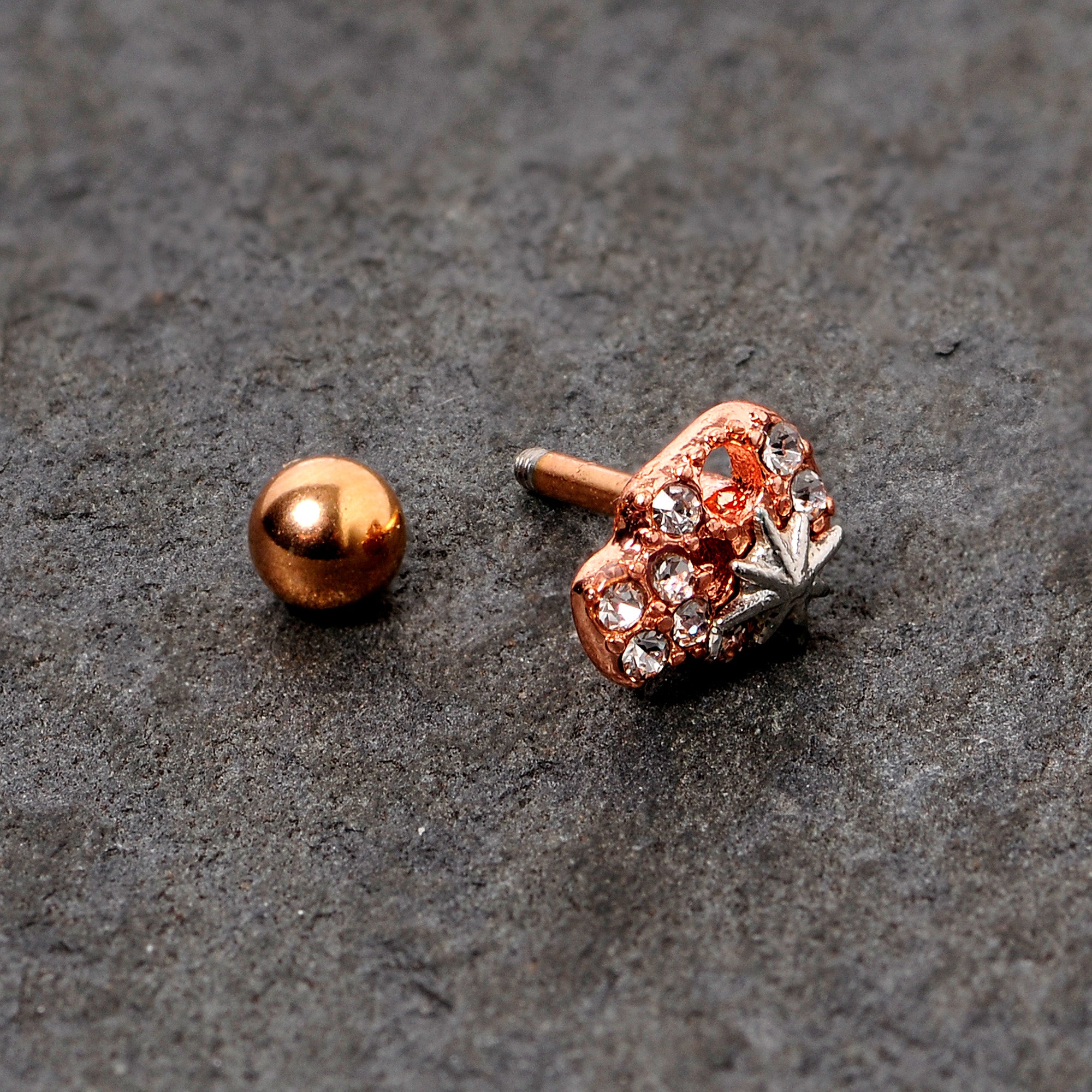 16G 1/4 Clear Gem Rose Gold Tone Star Skull Cartilage Tragus