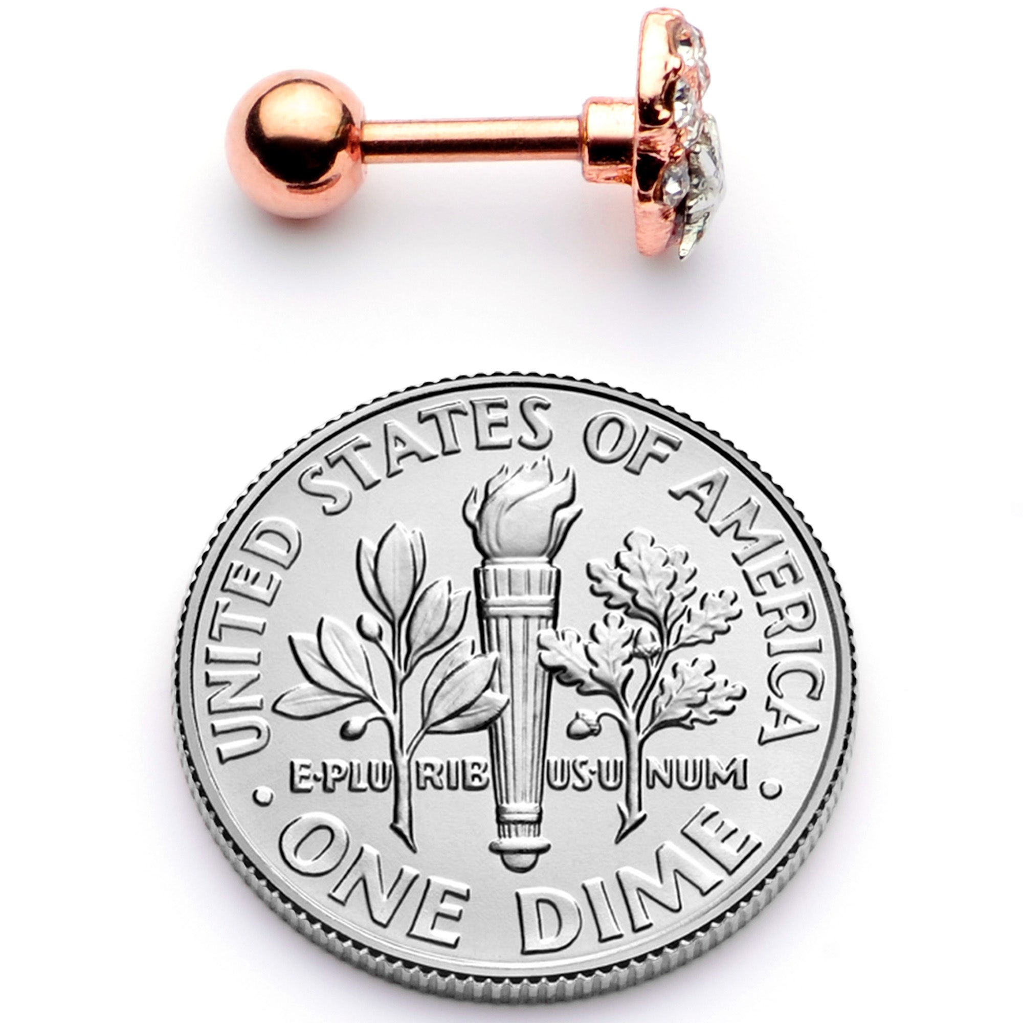 16G 1/4 Clear Gem Rose Gold Tone Star Skull Cartilage Tragus