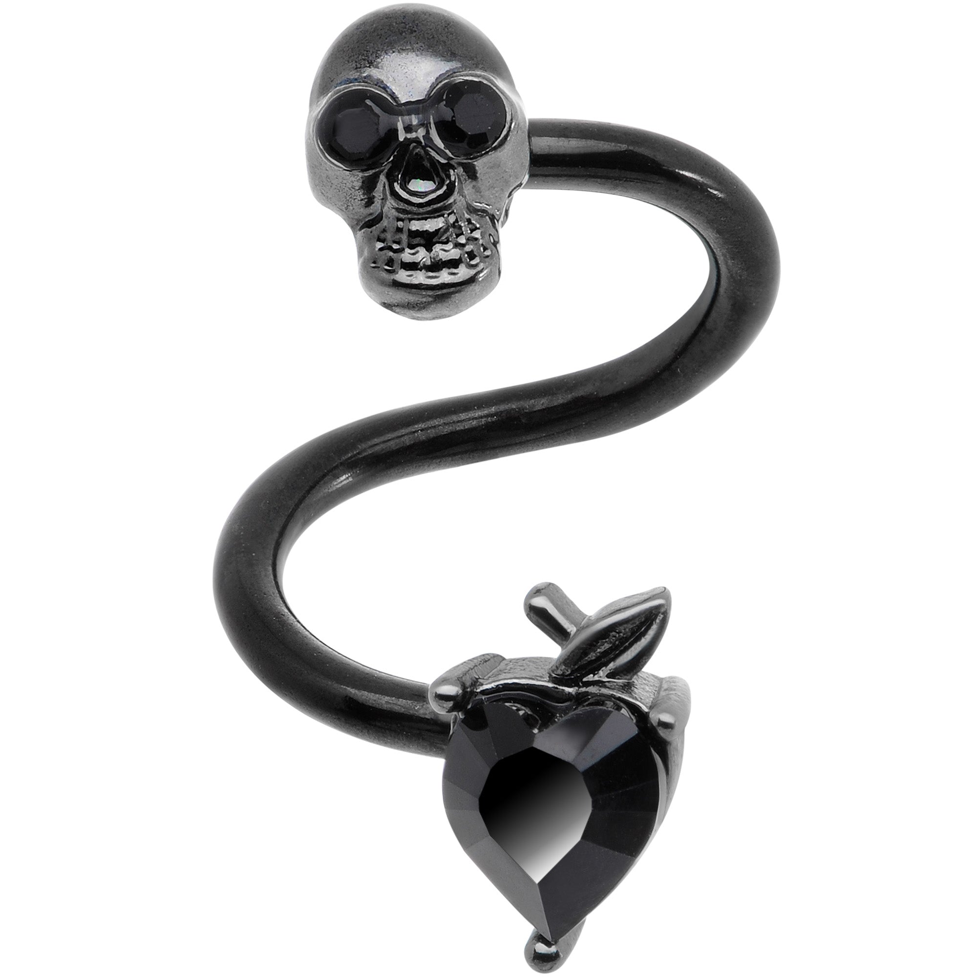 14G 1/2 Black CZ Gem Halloween Skull Spiral Twister Belly Ring