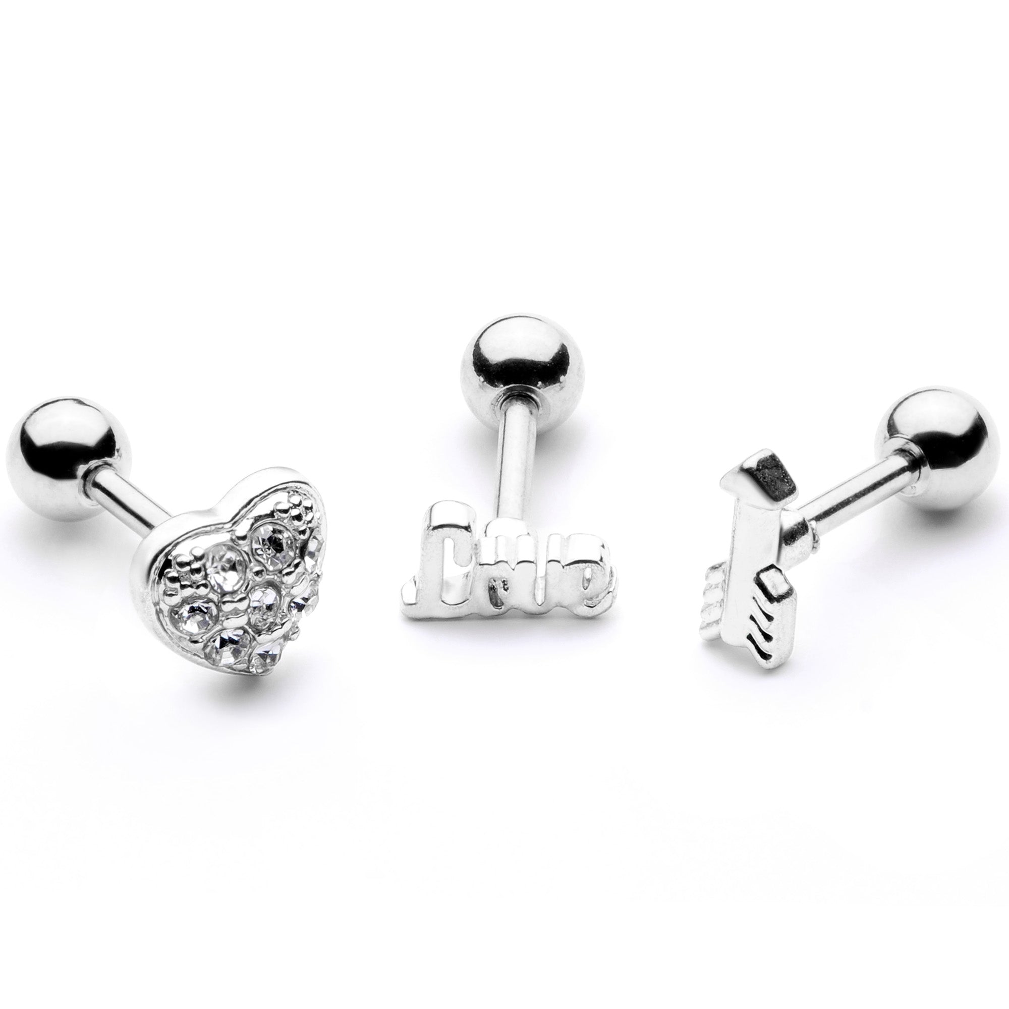 16G 1/4 Clear Gem Valentine Cartilage Tragus Set