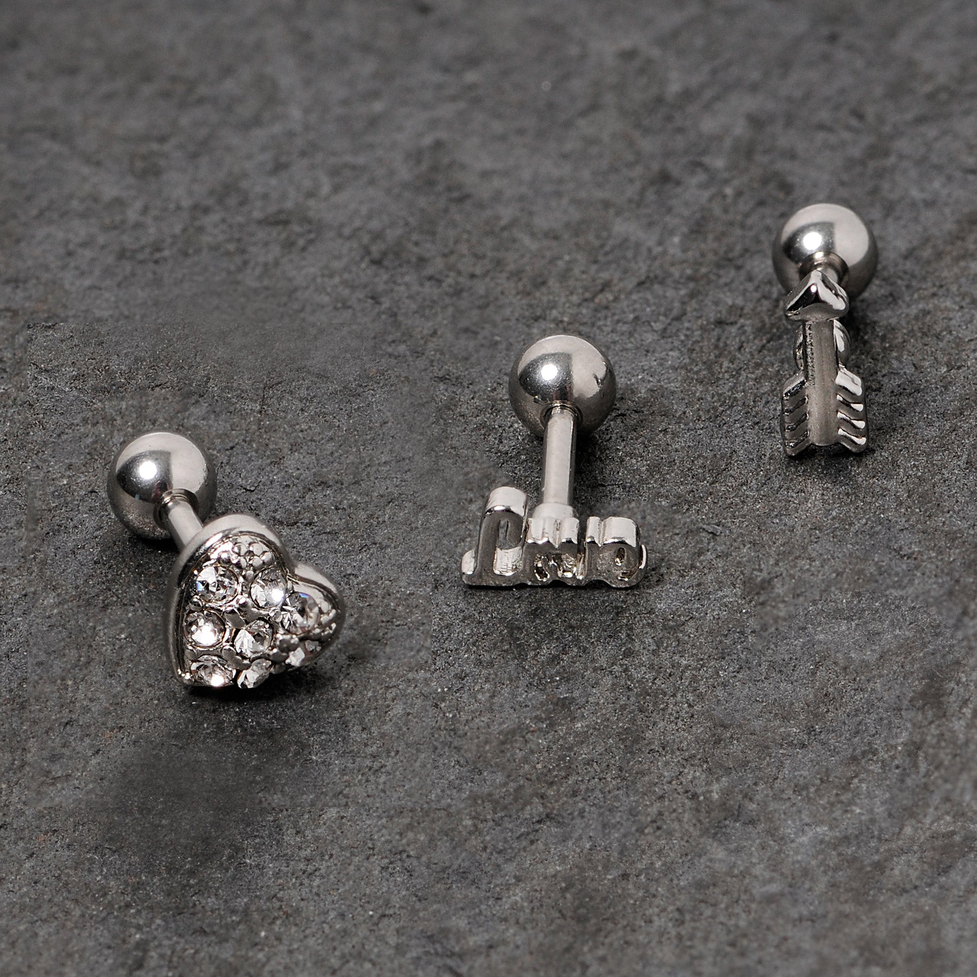 16G 1/4 Clear Gem Valentine Cartilage Tragus Set