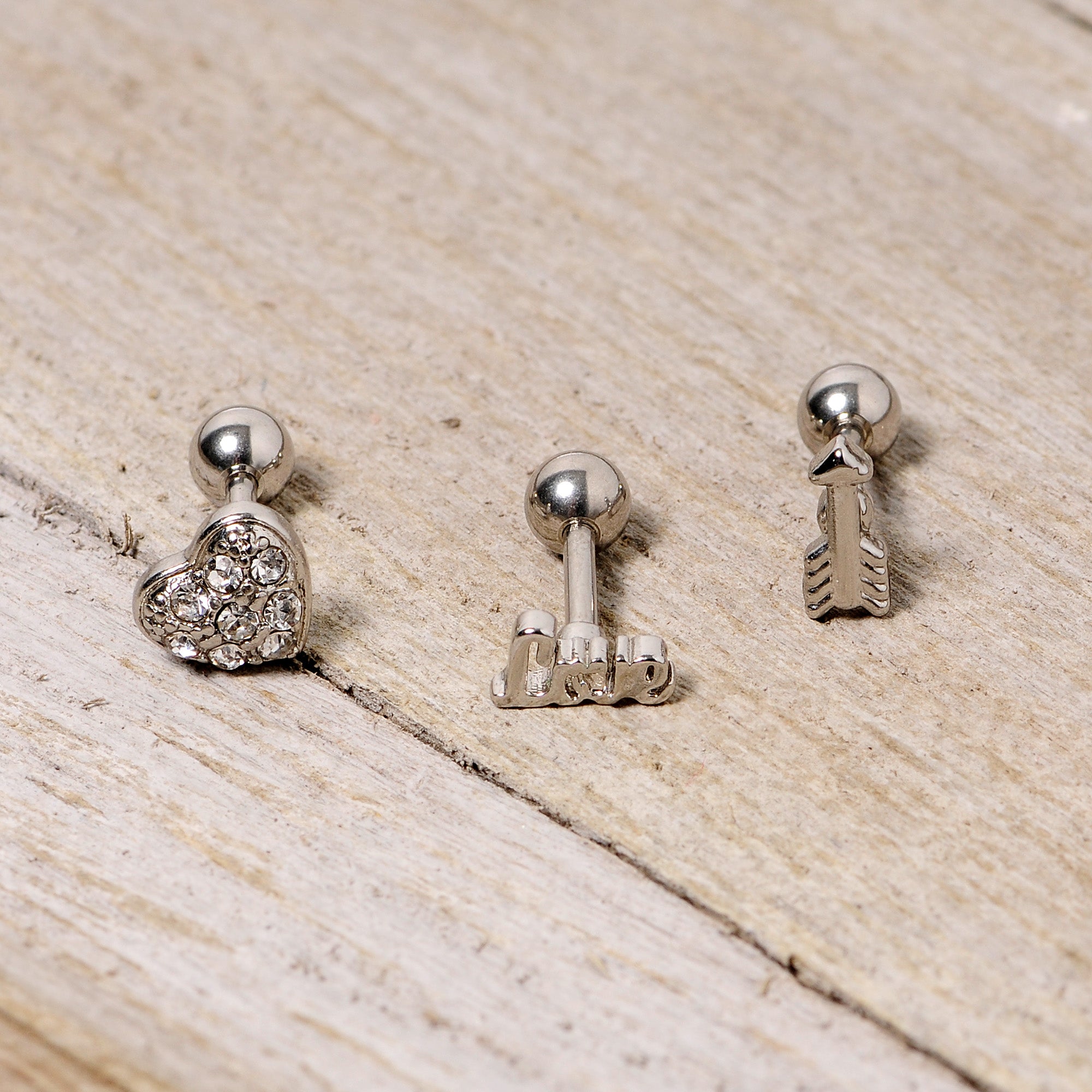 16G 1/4 Clear Gem Valentine Cartilage Tragus Set