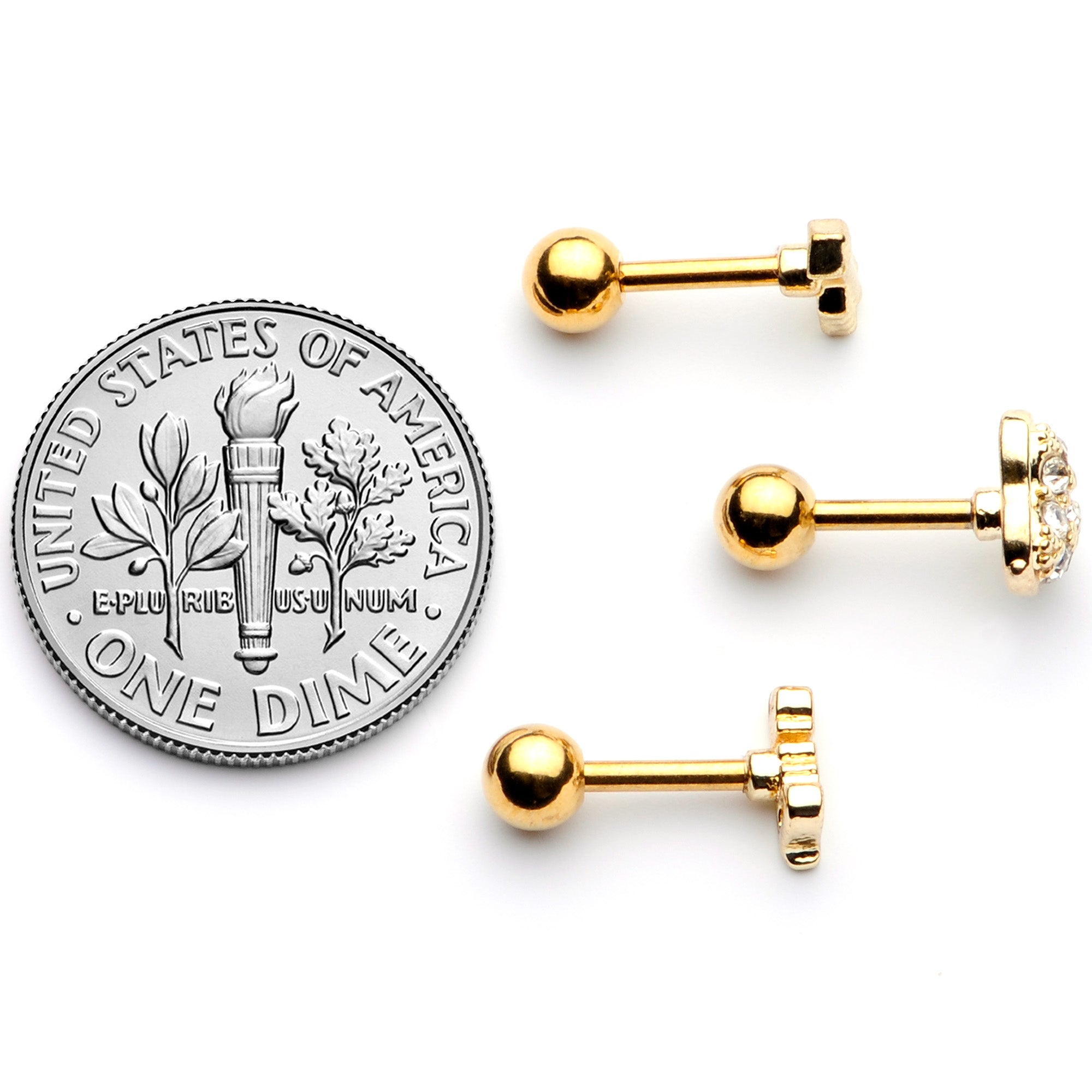 16G 1/4 Clear Gem Gold Tone Plated Valentine Cartilage Set