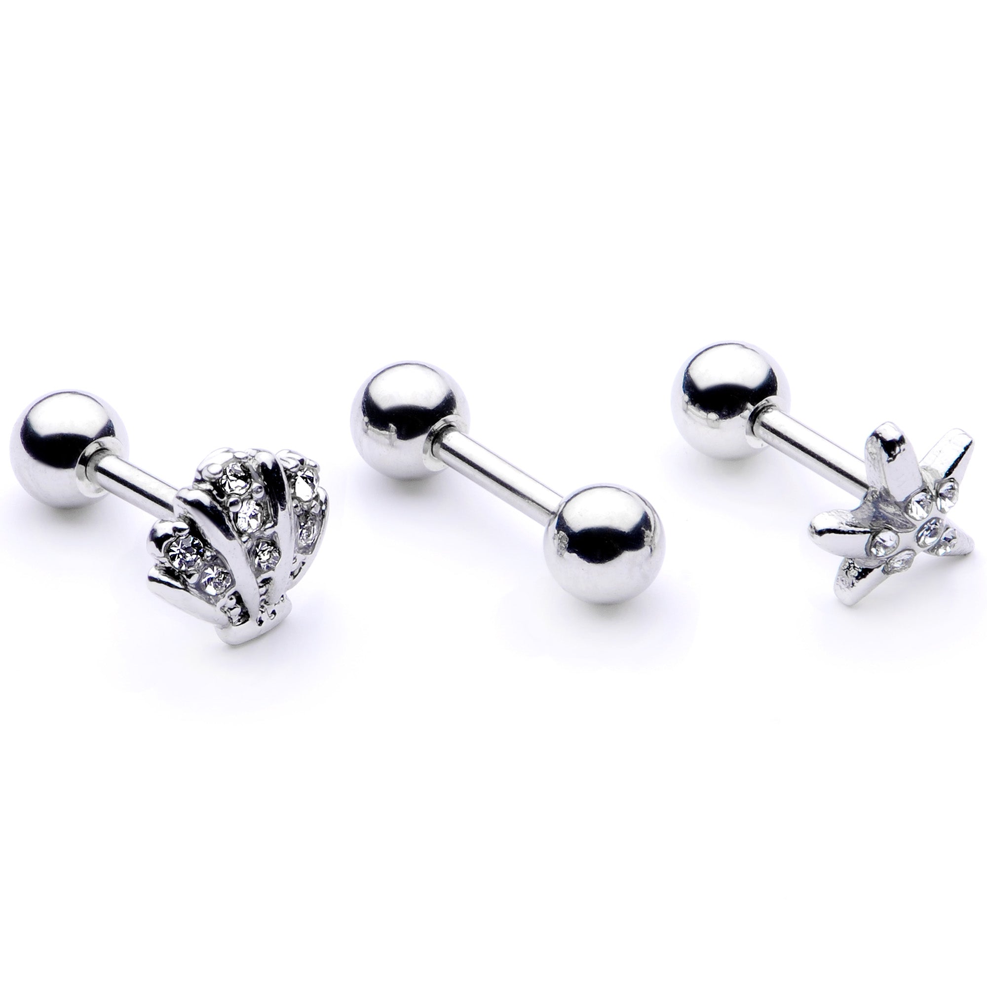 16G 1/4 Clear Gem Starfish Nautical Cartilage Tragus Set of 3