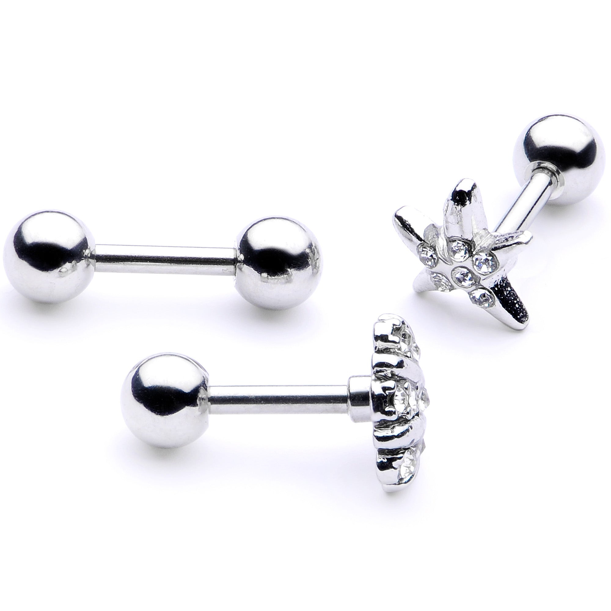 16G 1/4 Clear Gem Starfish Nautical Cartilage Tragus Set of 3
