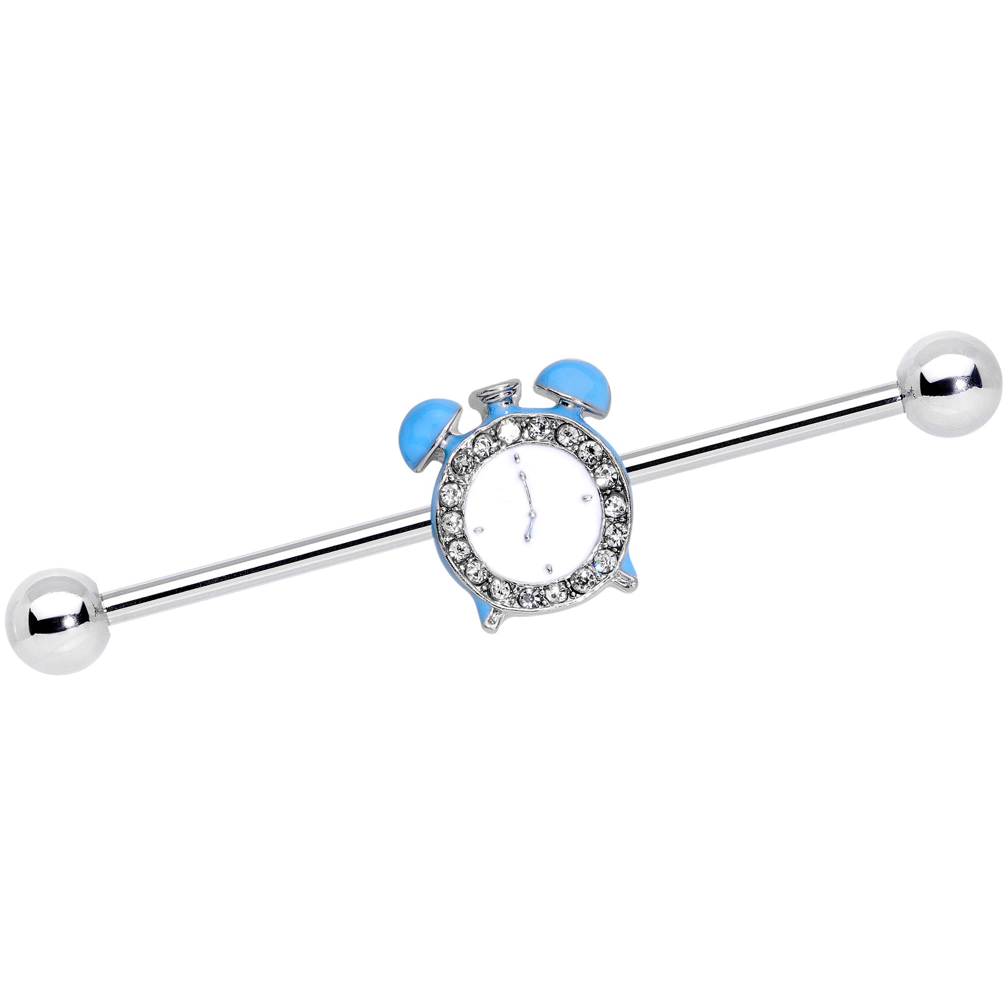 14G Clear Gem Light Blue Alarm Clock Industrial Barbell 38mm